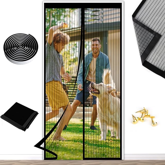 Magnetic Fly Screens for Doors - Heavy Duty Bugs Door Screen 100X220cm with Powerful Magnets and Full Frame Magic Tape, Fly Nets for Doors Without Drilling, Suitable for Patio Doors Balcony Bedroom