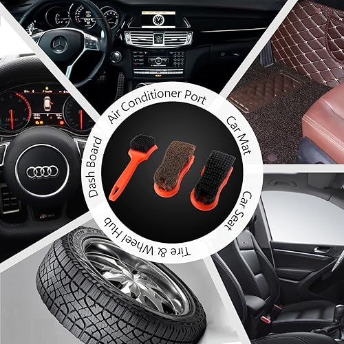 Miniatura 6 de SPTA Kit de 4 cepillos para detalles de coche, cepillo interior de cuero y textil, agarre cómodo y limpieza sin arañazos para salpicadero de coche,