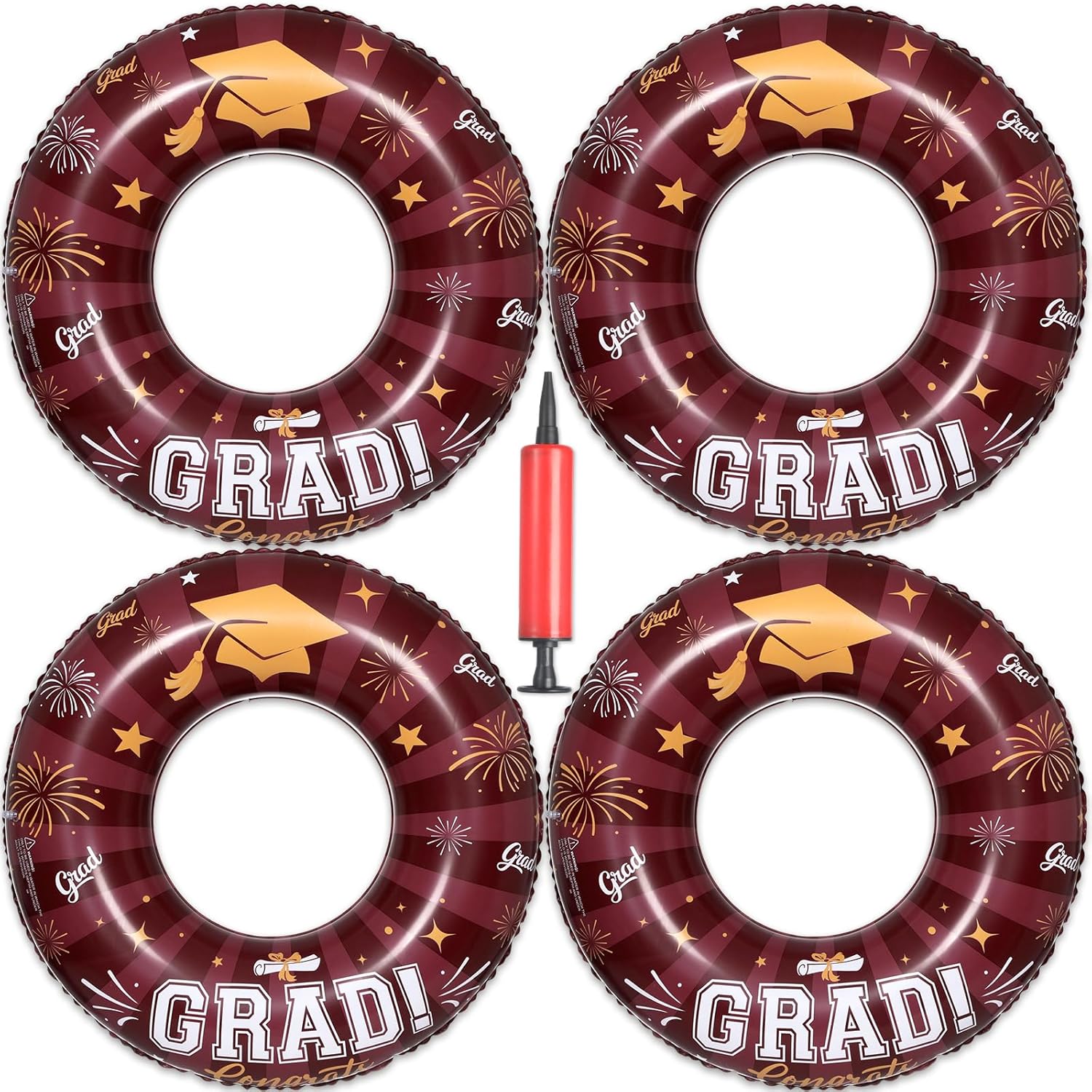 Graduation Inflatable Swim Rings with Air Pump Congrats Grad Sign Activities Inflatable Pool Float 2026 Graduation Party Favor Swimming Pool Supply for Graduates Seniors College 31.5"