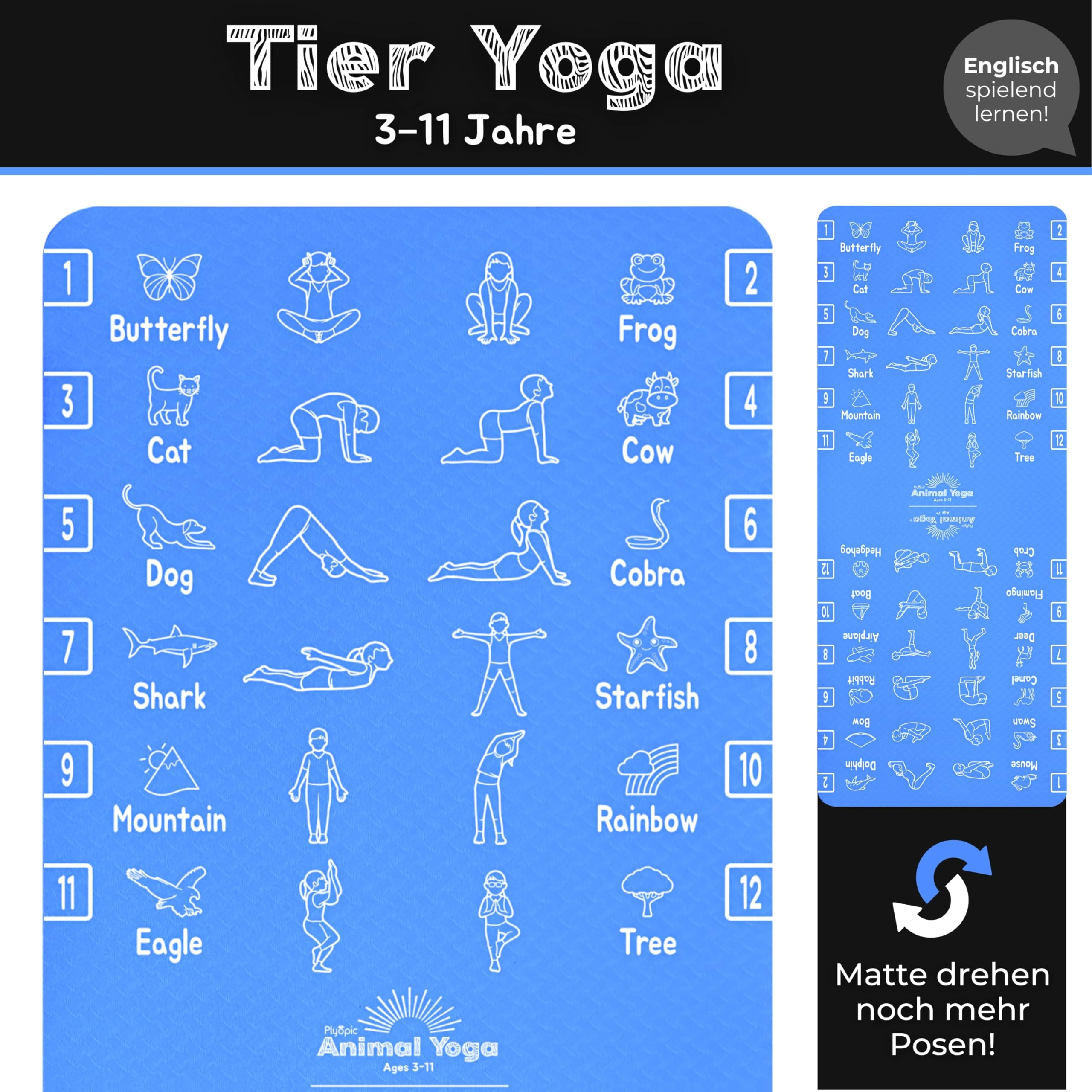 Plyopic Kinder Yogamatte – Leicht, Rutschfest, TPE Fitnessmatte – Ideal für Jungen & Mädchen (3–12 Jahre), Yoga, Kindergarten & Schule – 6 mm Dick
