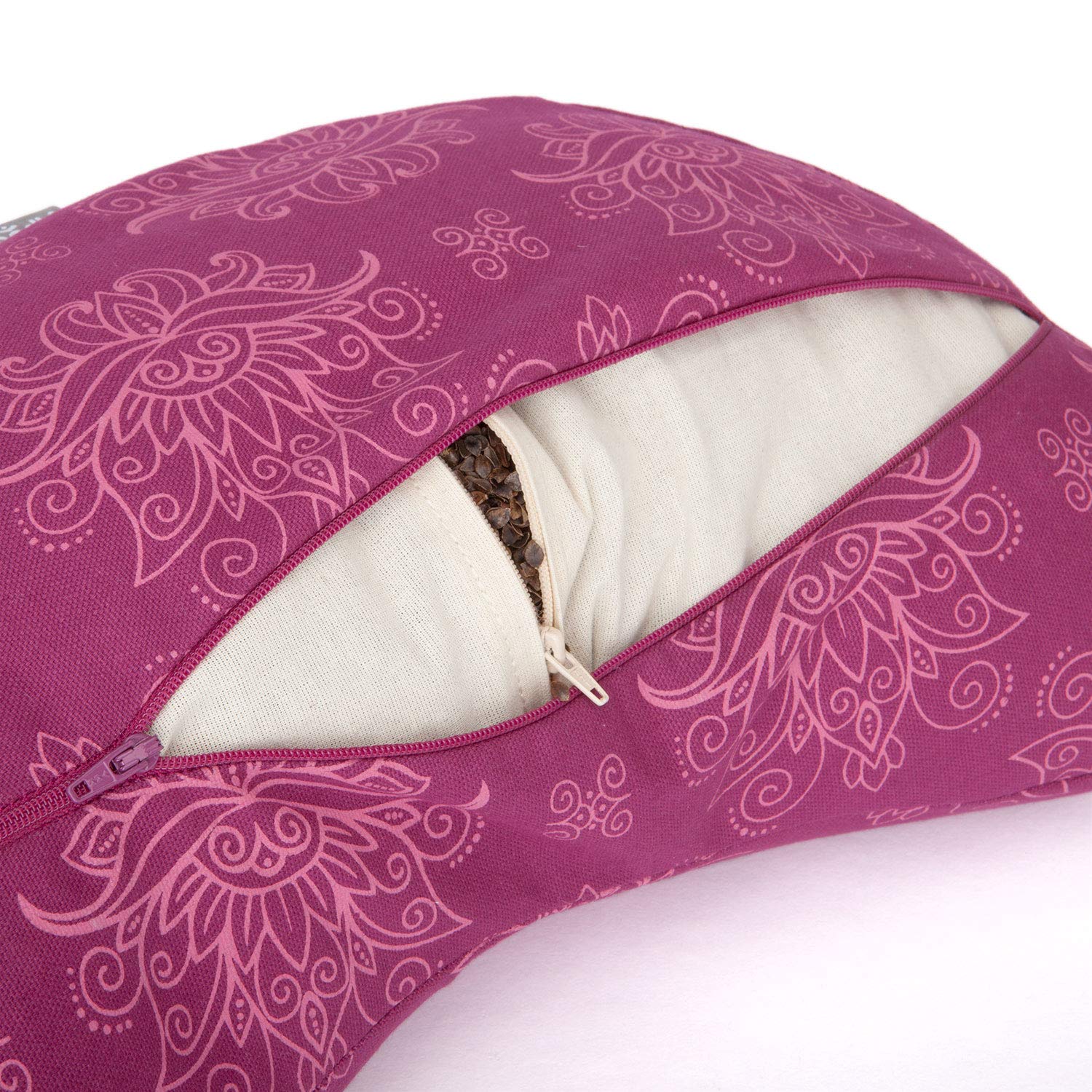Bodhi Meditationskissen Yogi Mond | Maharaja Collection | Halbmond Yogakissen mit Buchweizenfüllung | Bedruckter Bezug aus 100% Baumwolle | Kissen für Yoga & Meditation