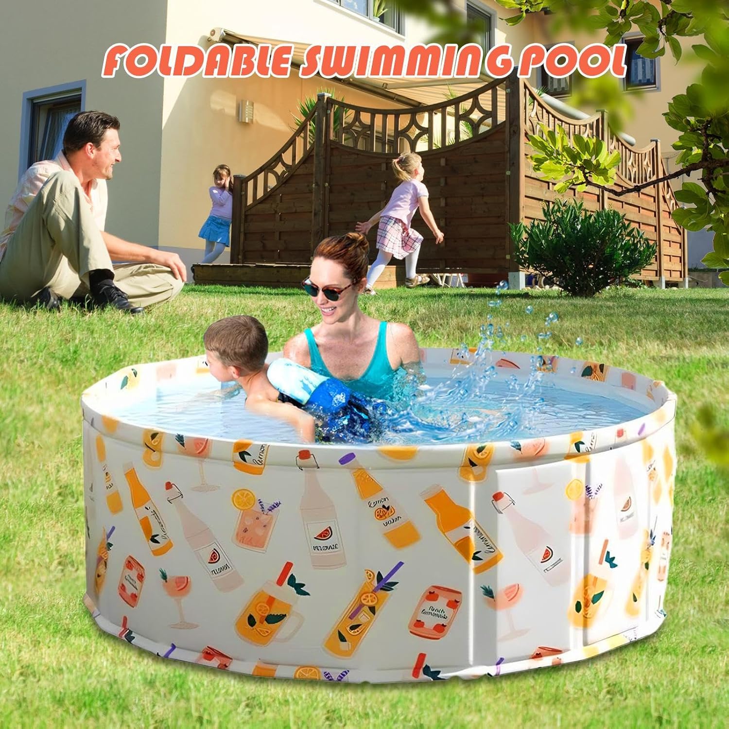 Foldable Pool - Non Inflatable Indoor Pool for Summer Water Play, Portable Toldable Pools with Sturdy Design Function for Garage, Patio, Backyard, Lawn, Balcony, Bathroom