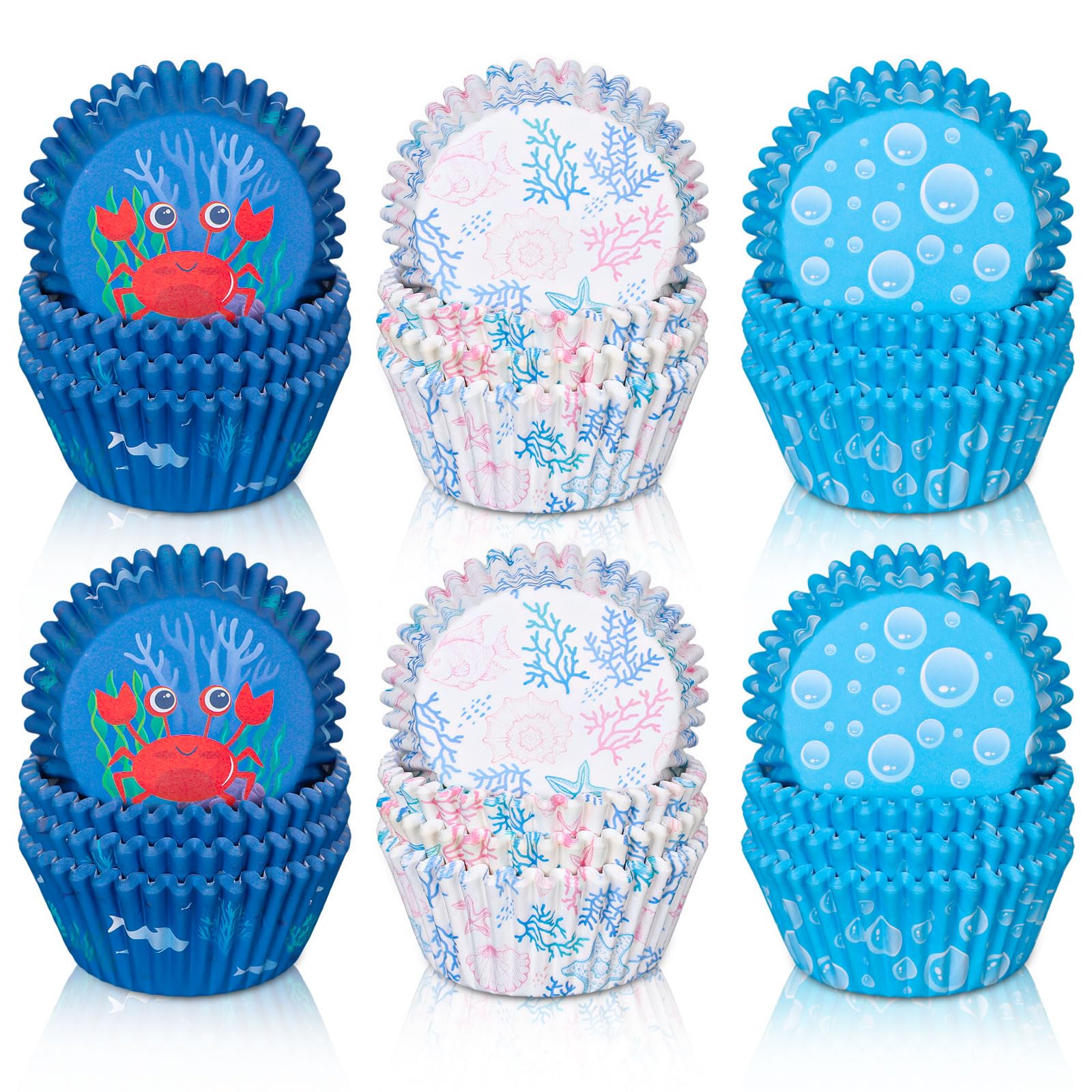 Whaline 600Pcs Ocean Themed Cupcake Liners Summer Baking Cups Crab Coral Starfish Sea Life Cupcake Wrappers Holders Muffin Liners for Bridal Baby Shower Wedding Birthday Party Supplies