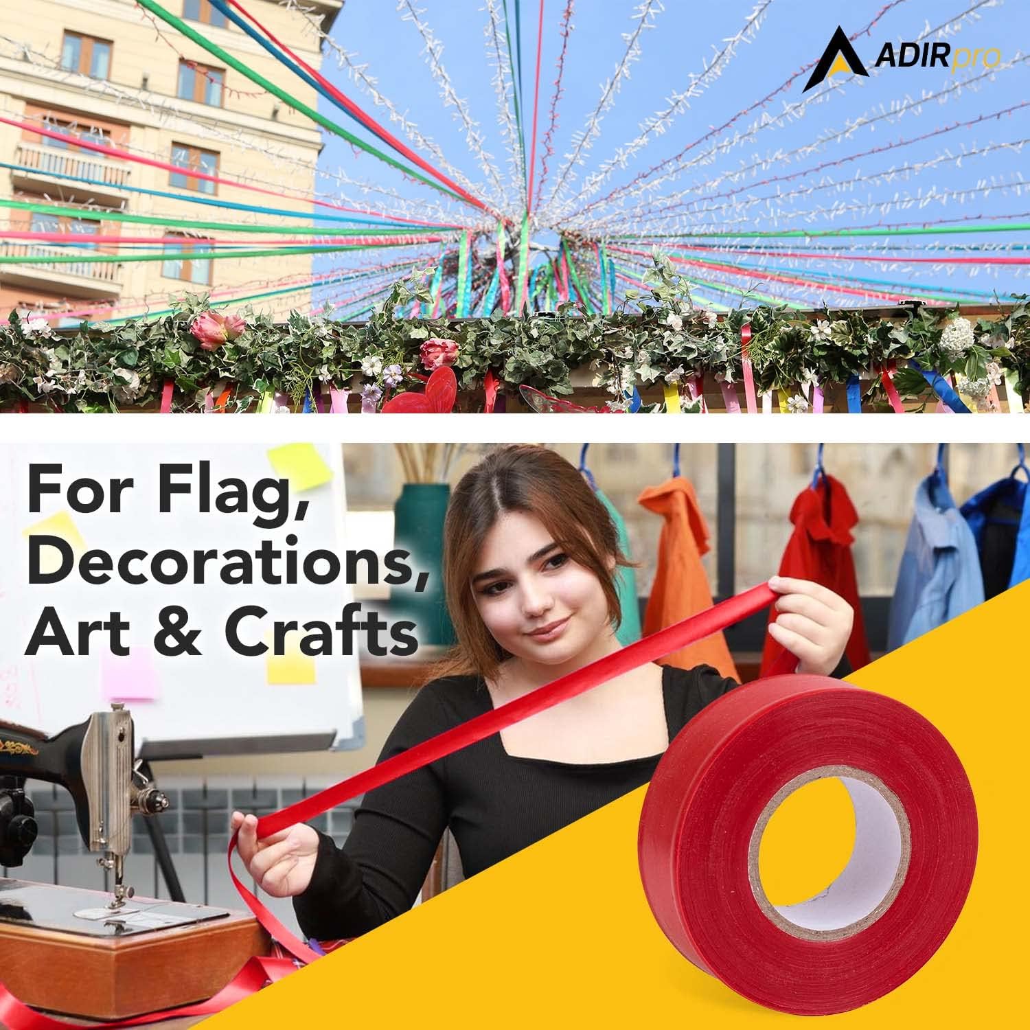 AdirPro 12 Pack Fluorescent Flagging Tape - Multipurpose Neon Marking Tape - Great Visual Labeling & Tagging for Home & Workplace Use (Fluorescent Red, 150 feet)