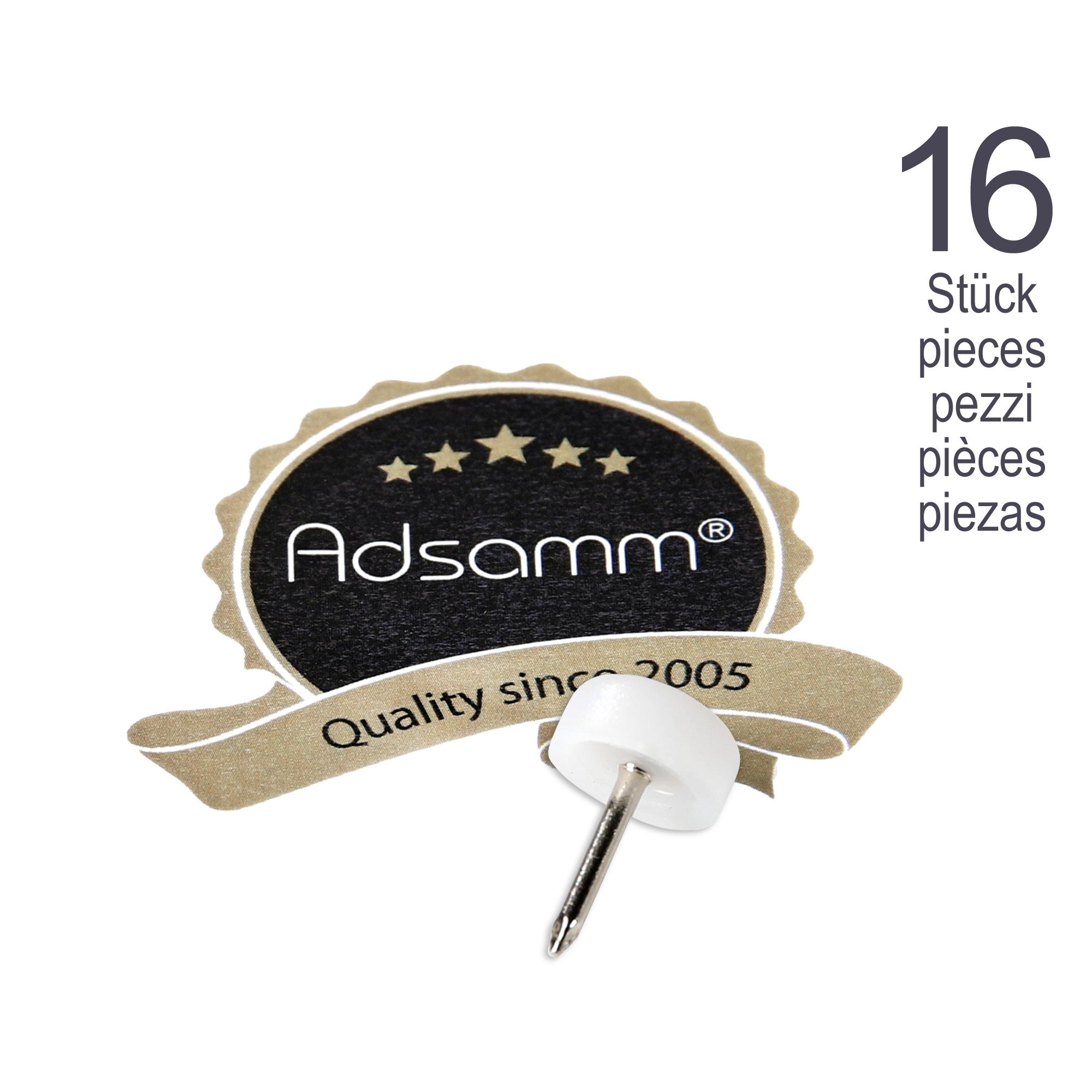 Patin Caoutchouc Adsamm® / 16 X Patins Glisseurs En Plastique Avec Amortisseur En Caoutchouc Et Clou / Blancs / 30 Mm / Rond / Pieds Glisseurs En Plastique Et Gomme à Clou Pour Meubles Patine Noire