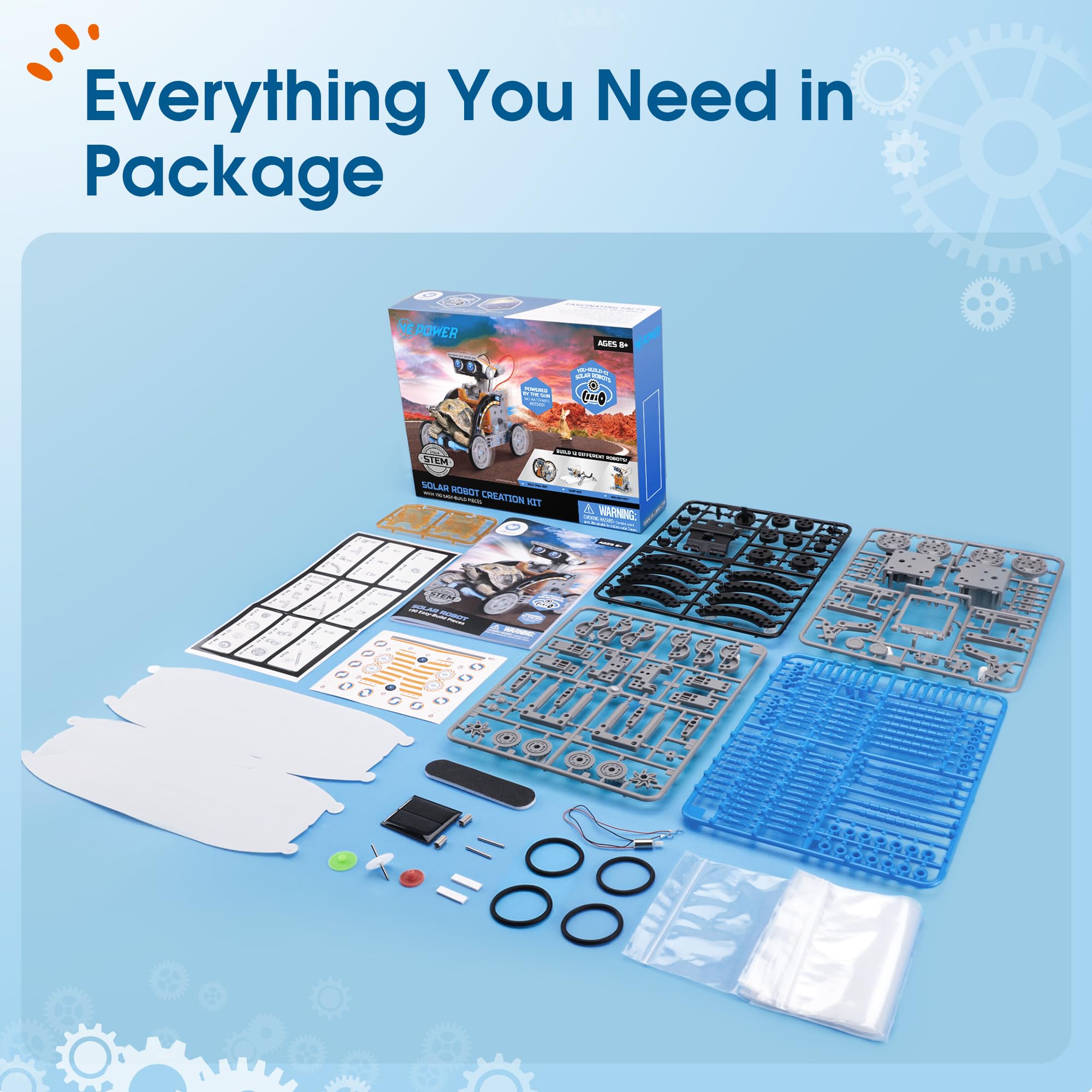 VEPOWER Energia Solare Robot, 12 in 1 Giocattoli Educativi, STEM Construcktion Set, Kit Esperimenti di Assemblaggio Fai da Te per Ragazzi, Regalo di 8-13 Anni(190 pezzi)