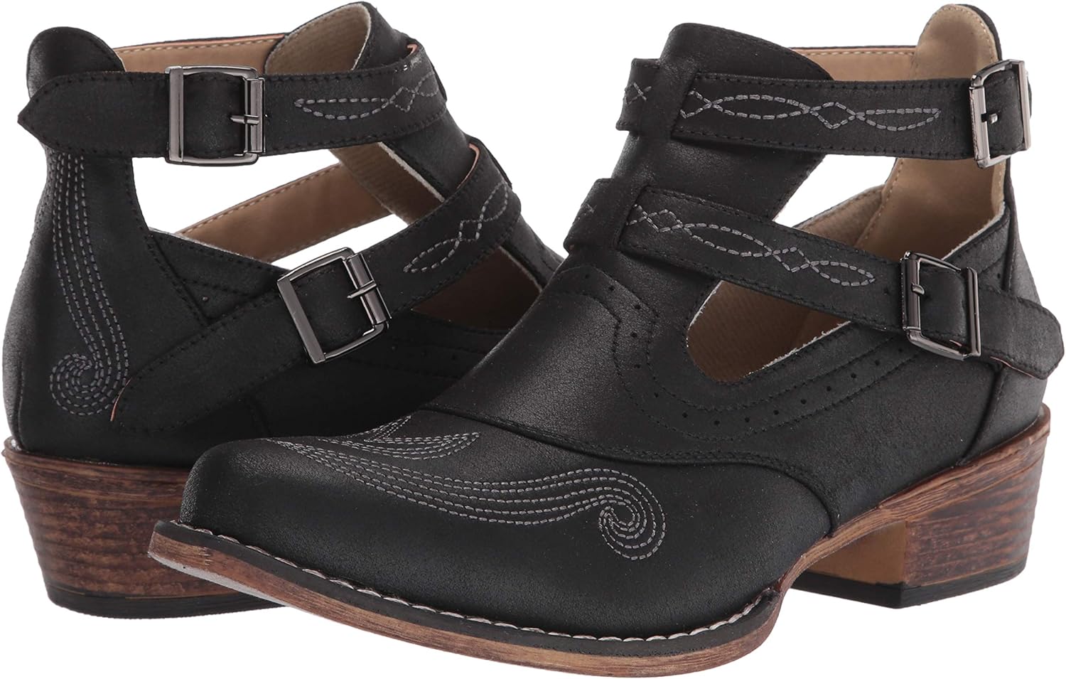 ROPER Womens Willa Embroidery Snip Toe Casual Boots Ankle Low Heel 1-2" - Brown