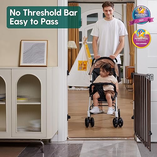 Miniatura 2 de Babelio Puerta extra alta para bebéperro de 34 pulgadas con diseño sin umbral, puerta de seguridad de cierre automático de 26-43 pulgadas para