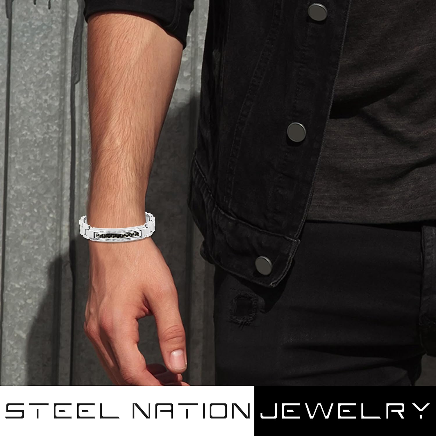 Men's Stainless Steel ID Bracelet - Black & Gold Carbon Fiber Inlay, 8.5" Fold Over Clasp, Sophisticated Design - Image 2