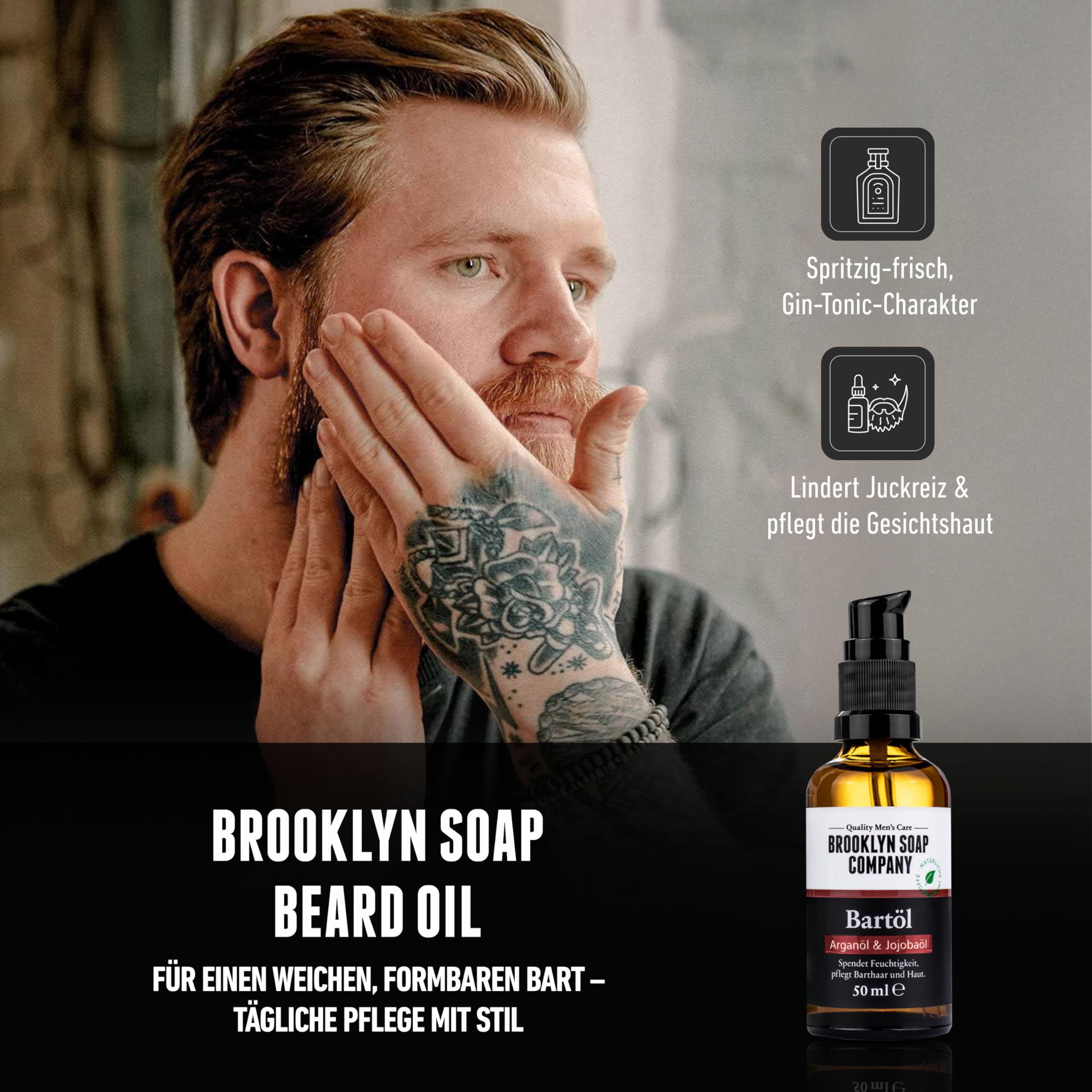 Brooklyn Soap Company Bartpflege Set für Männer - Mit Bartroller, Bartöl & Bartshampoo - Geschenk für Herren - Tägliche Pflege für Bart & Haut