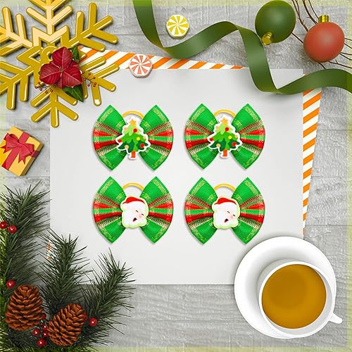 Miniatura 6 de 80 lazos de Navidad para perros pequeños, lazos de Navidad a granel para perros con bandas de goma, moños de aseo para mascotas, cachorros, perros,