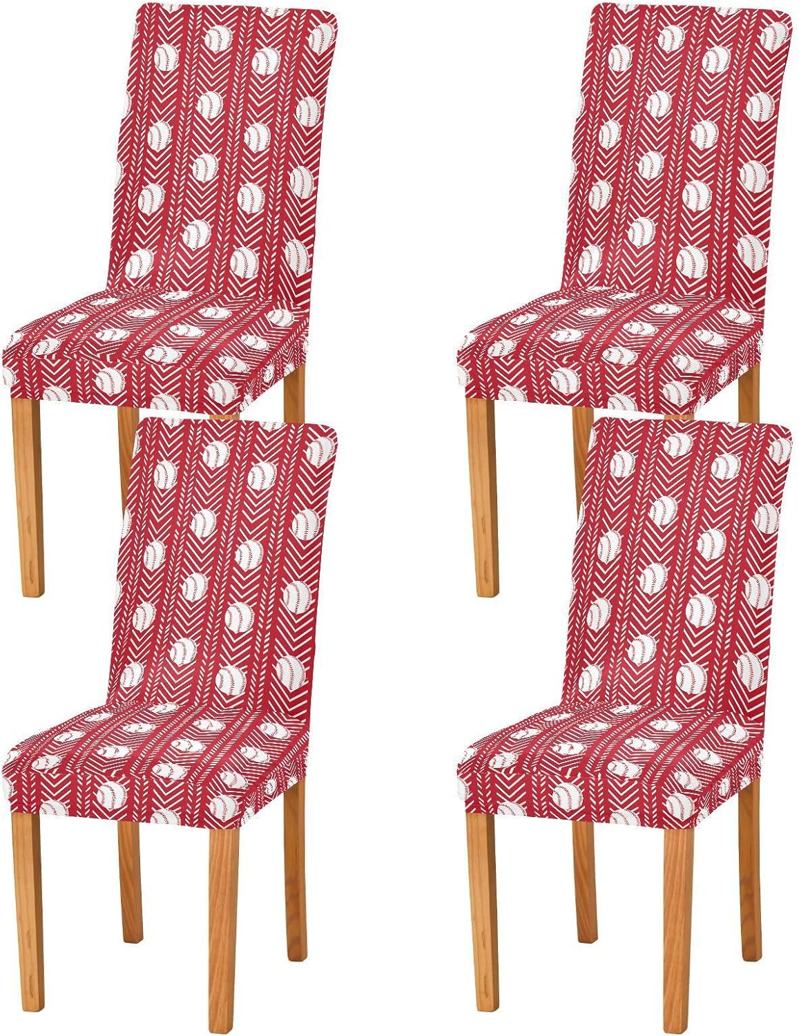 ALAZA Chair Covers for Dining Room, Red Chevron Baseballs Pattern Stretch Chair Cover Sets Chair Protector Removable Washable for Ktichen Restaurant Hotel