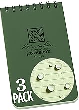Rite in the Rain Weatherproof Top Spiral Notebook, 3" x 5", Green Cover, Universal Pattern, 3 Pack (No. 935-3X)