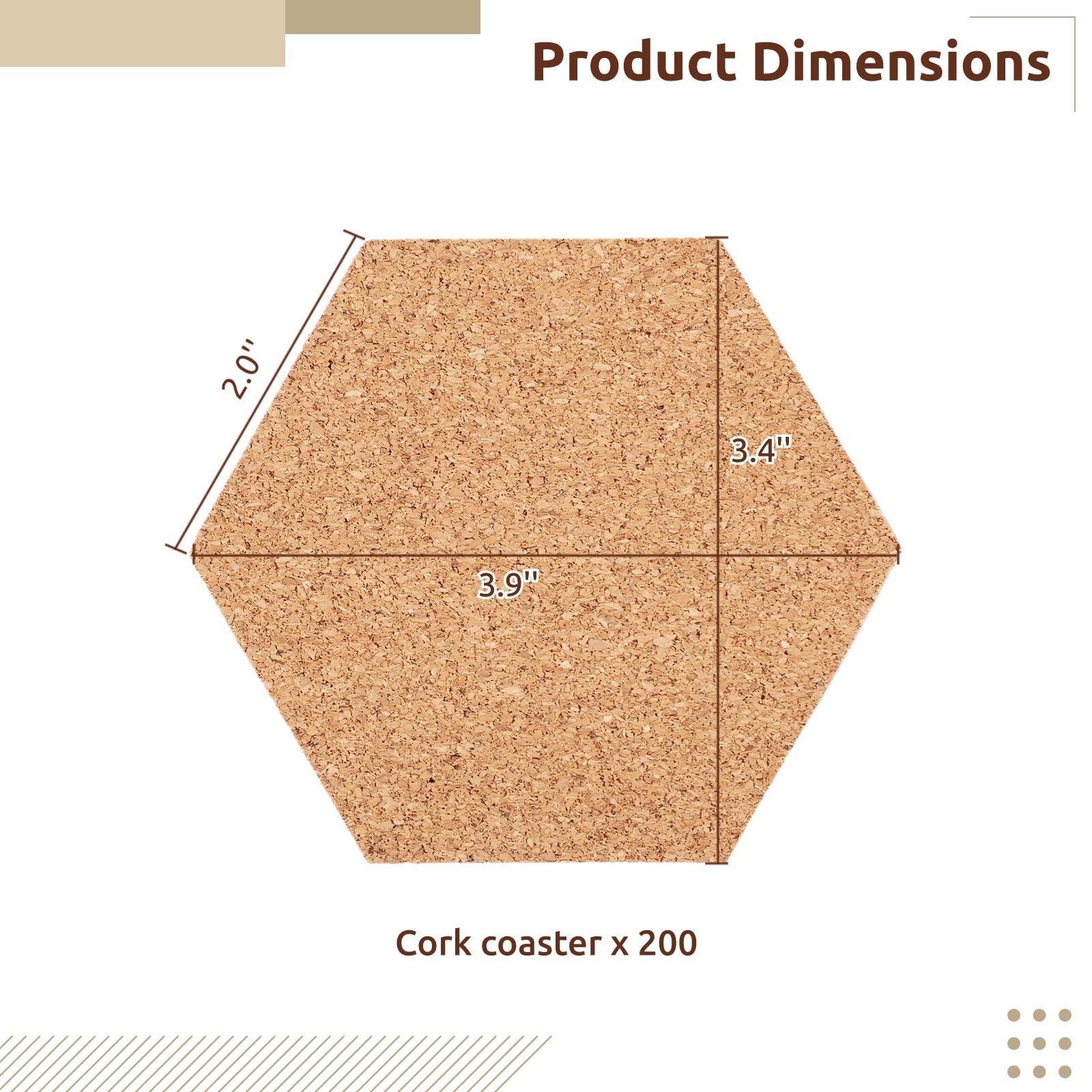 200 posavasos de corcho, 4 pulgadas de grosor, hexagonales en blanco para bricolaje, almohadillas de madera para absorber bebidas, juego de posavasos a granel para té, café, taza de vino, taza de copa