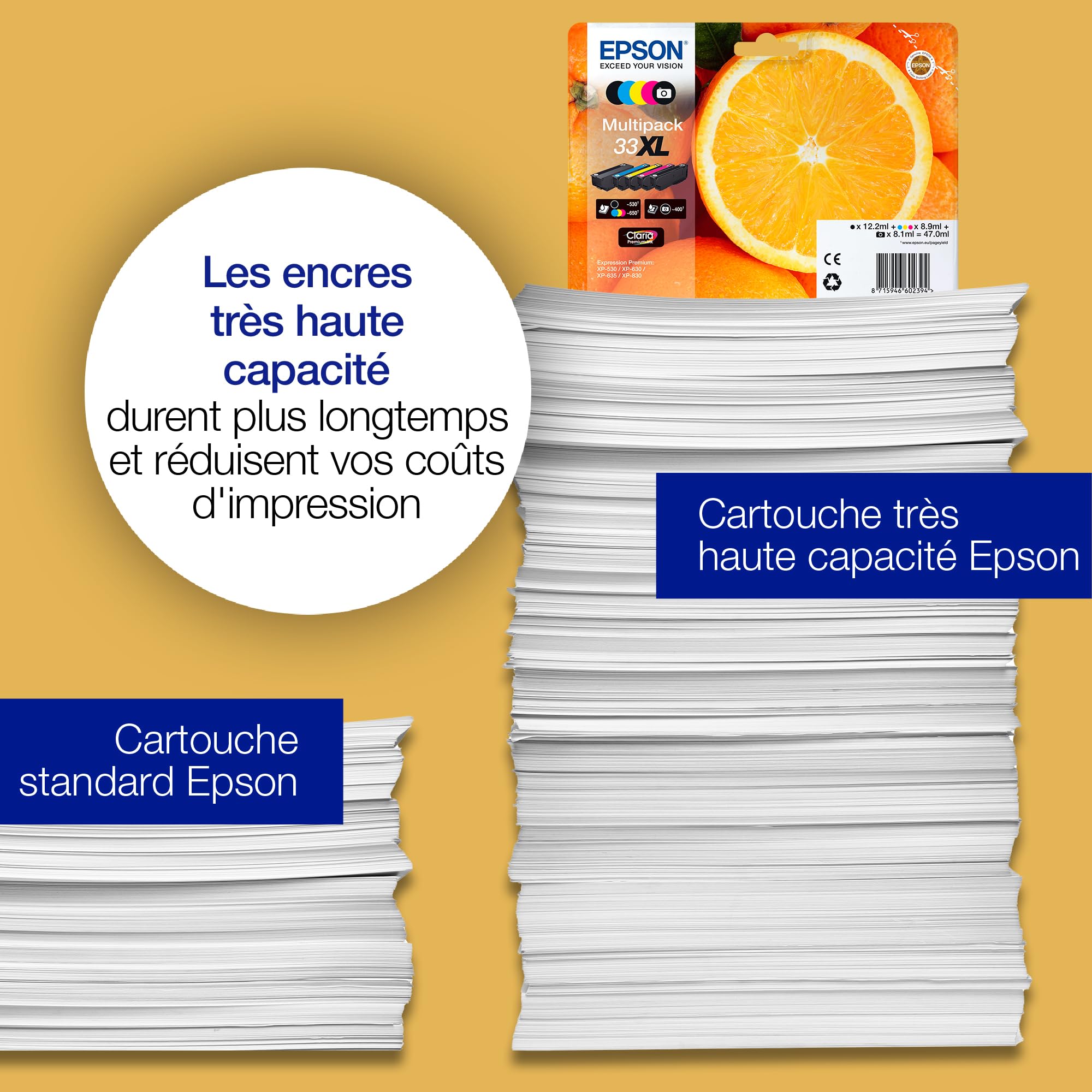 Epson 33 Oranges Genuine Multipack, Eco-Friendly Packaging, 4 - colours Ink Cartridges, Claria Premium Ink, Five Color