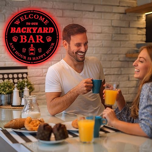 Miniatura 4 de Letrero de barra de neón con texto en inglés "Welcome To Our Backyard Bar", letrero de luz LED de barra, arte de pared de luz de neón, letreros de