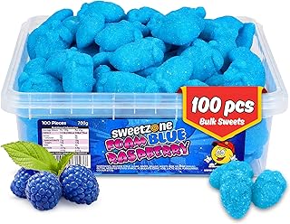 Sweetzone Jelly Foam Blue Raspberry 700g Tub, 100pcs of Halal Gummy Sweets, Chewy Blue Sweets with Fruity Flavour, Retro Fizzy Fruit Chews, Bulk Sour Candies, Perfect for Kids and Every Occasion