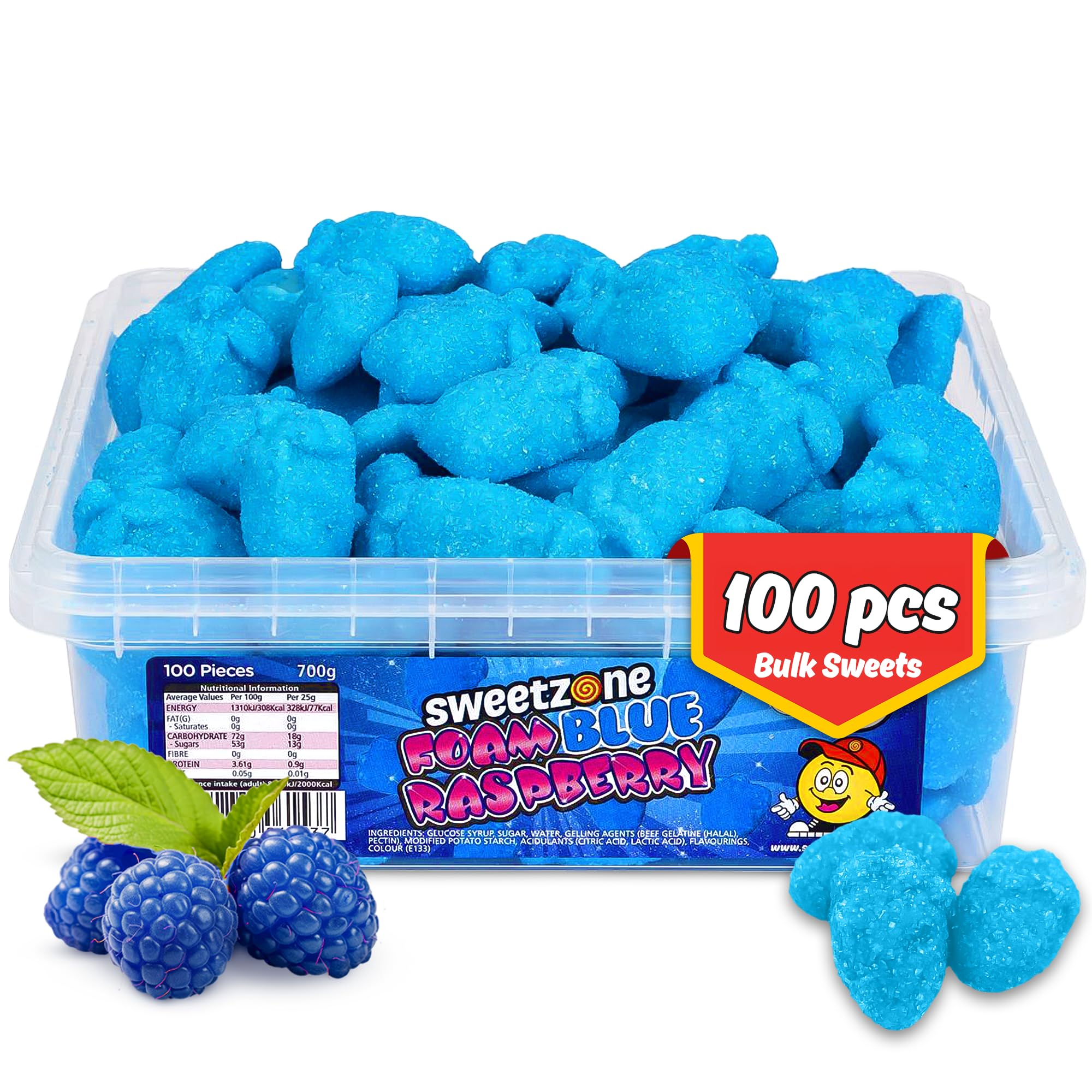 Sweetzone Jelly Foam Blue Raspberry 700g Tub, 100pcs of Halal Gummy Sweets, Chewy Blue Sweets with Fruity Flavour, Retro Fizzy Fruit Chews, Bulk Sour Candies, Perfect for Kids and Every Occasion