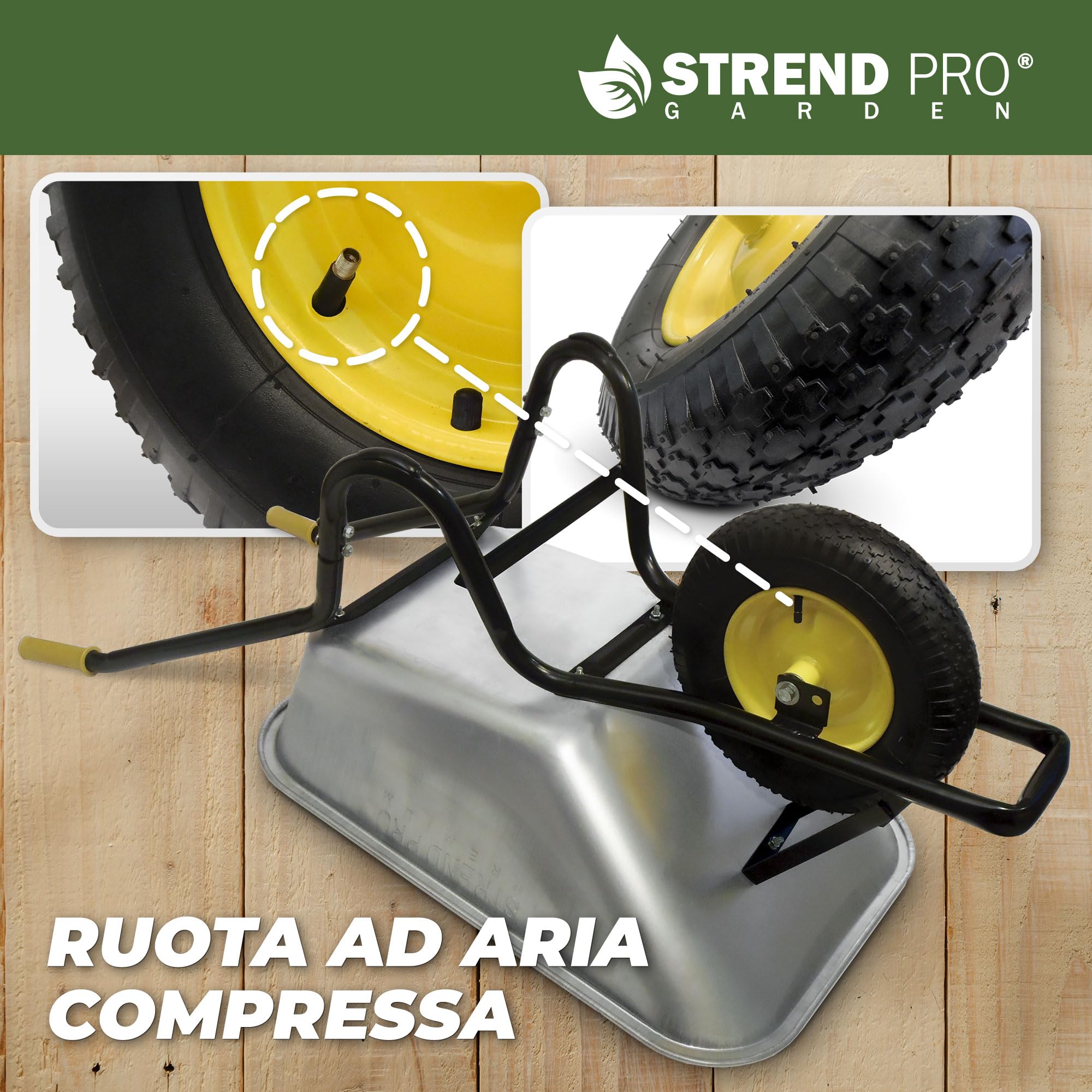 STREND PRO Carriola con ruote pneumatiche 85L 250KG | LEGGERA e PRATICA Carriola grande | Carrello a mano | Carrello scorrevole