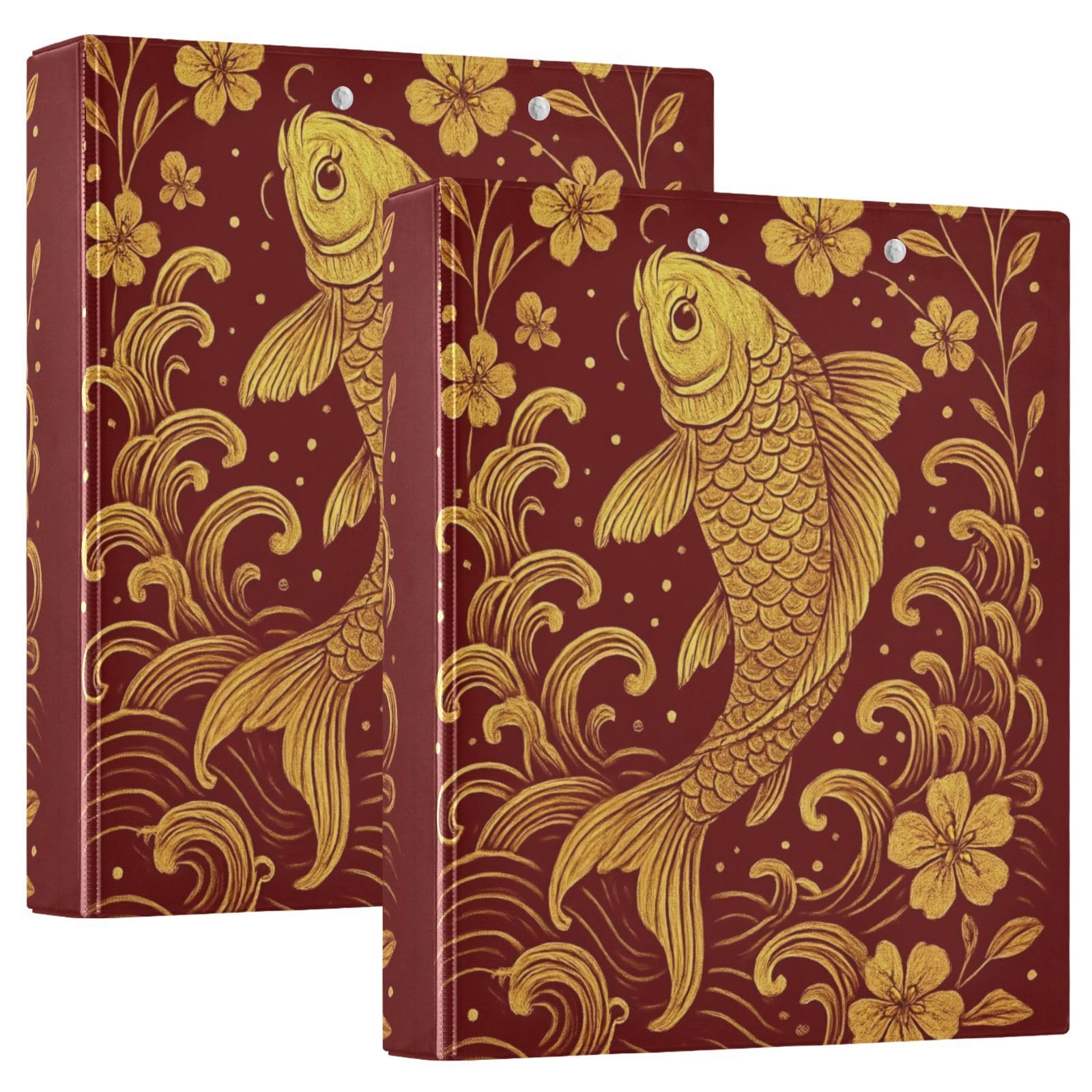 Fish Red Elegant - Carpeta de 3 anillos de 1.5 pulgadas, carpeta de anillos en D, paquete de 2 | Con portapapeles y bolsillos, para escuela, universidad, oficina