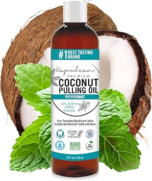 Kapuluan Coconut Oil Pulling for Teeth and Gums Mouthwash, 100% Pure and Natural, Non-GMO, Ayurvedic Peppermint Pulling Oil
