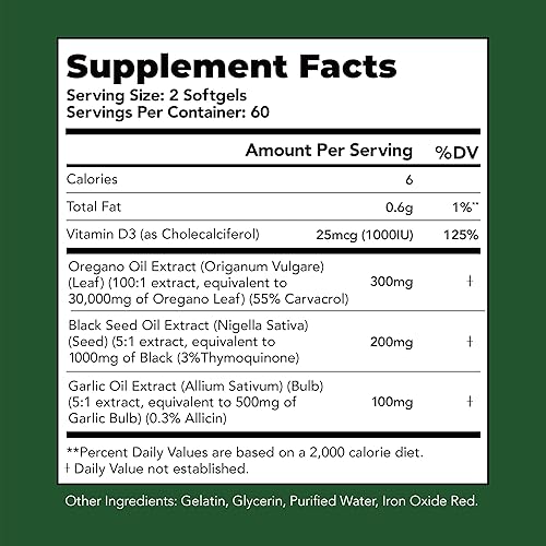 Miniatura 6 de HiWell Aceite de orégano con aceite de semilla negra, cápsulas blandas 4 en 1, apoyo inmunológico y salud digestiva con aceite de semilla negra,