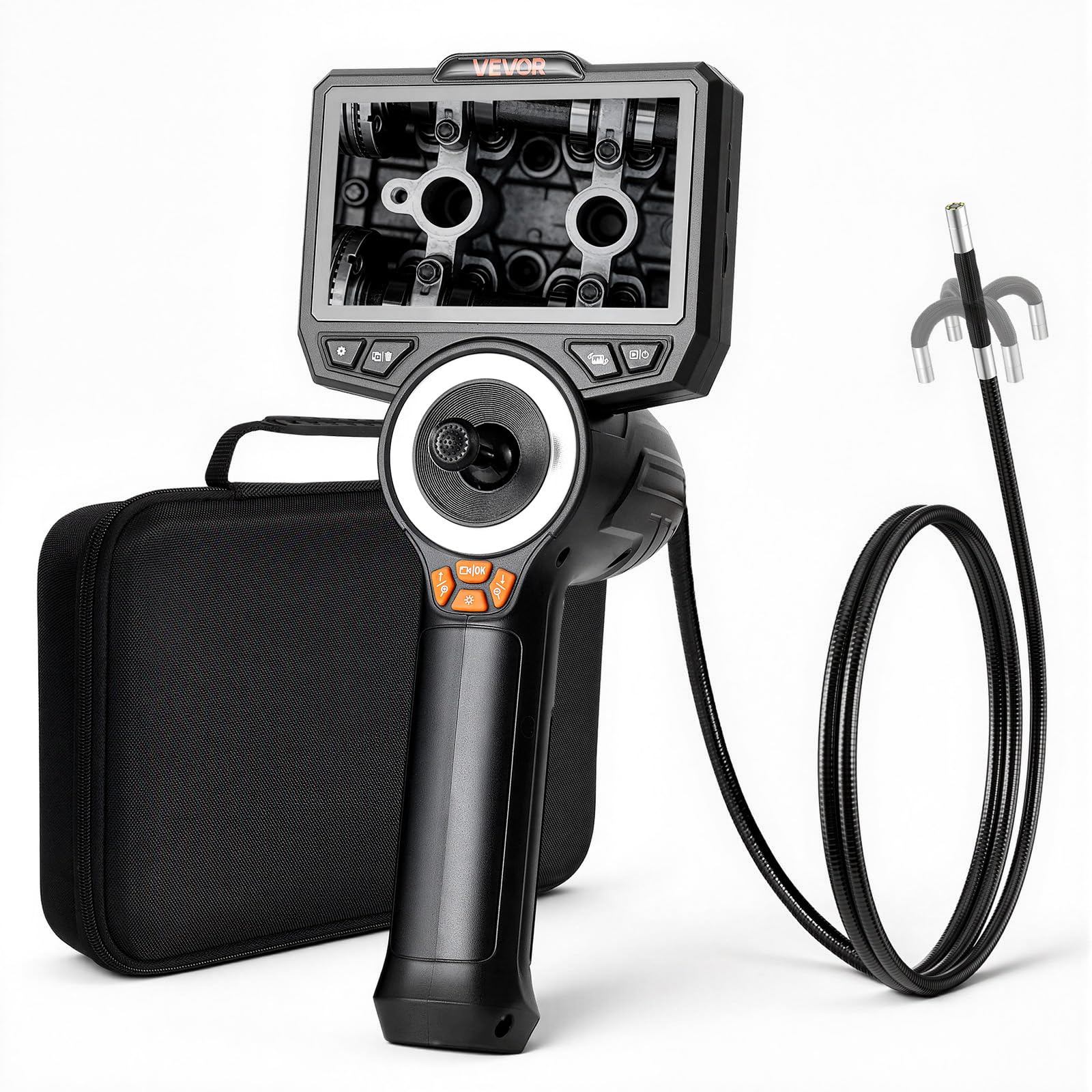 VEVOR Caméra Endoscopique 360° 4 Voies Endoscope 1080p Caméra Inspection pour Canalisation et Automobile, avec Sonde 6,2 mm, Éclairage, Écran IPS HD 4,5 Pouces, Câble Serpent Flexible 1,5 m, Zoom 8X
