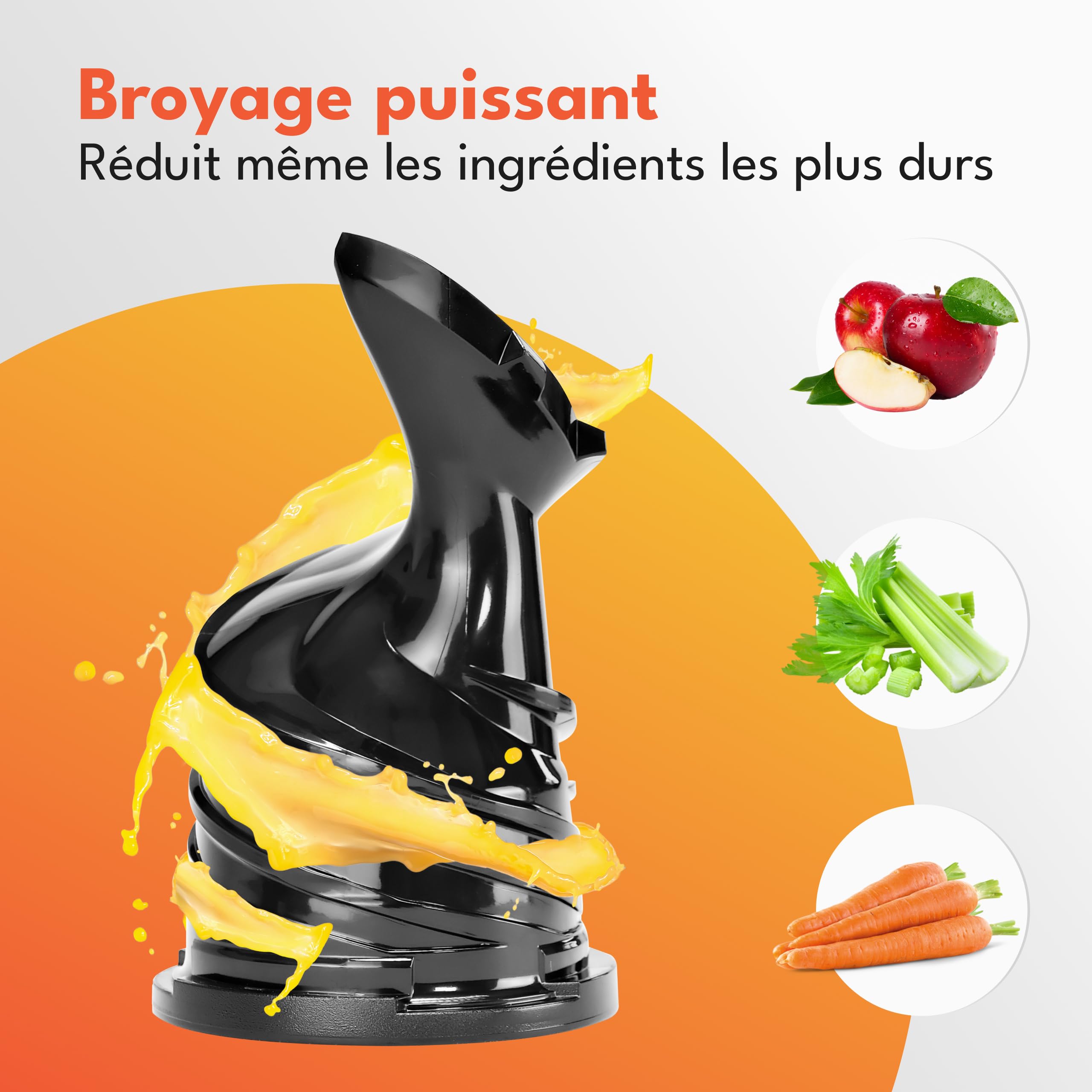 LEBENLANG Centrifugeuse extracteur de jus - Livre de recettes incl. & grande ouverture de 130 mm I Parfait pour les fruits et légumes entiers 100% sans BPA I Slow Juicer Machine Extracteurs legumes