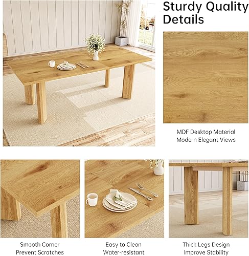 Miniatura 4 de Mesa de comedor extensible para 6-8 personas, mesa rectangular de MDF de 63 a 78.7 pulgadas, estilo rústico de granja, diseño que ahorra espacio