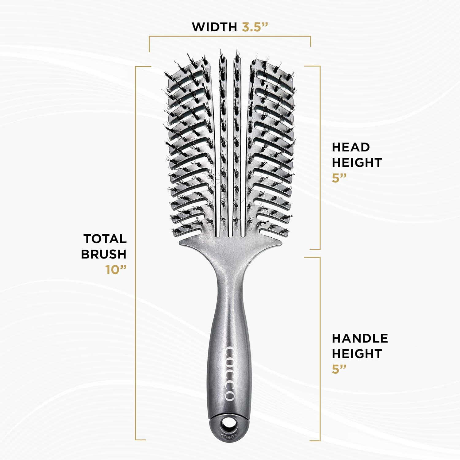 Cocco Vented Boar Brush, Curved Detangling & Styling Tool with Boar & Nylon Bristles, Silver
