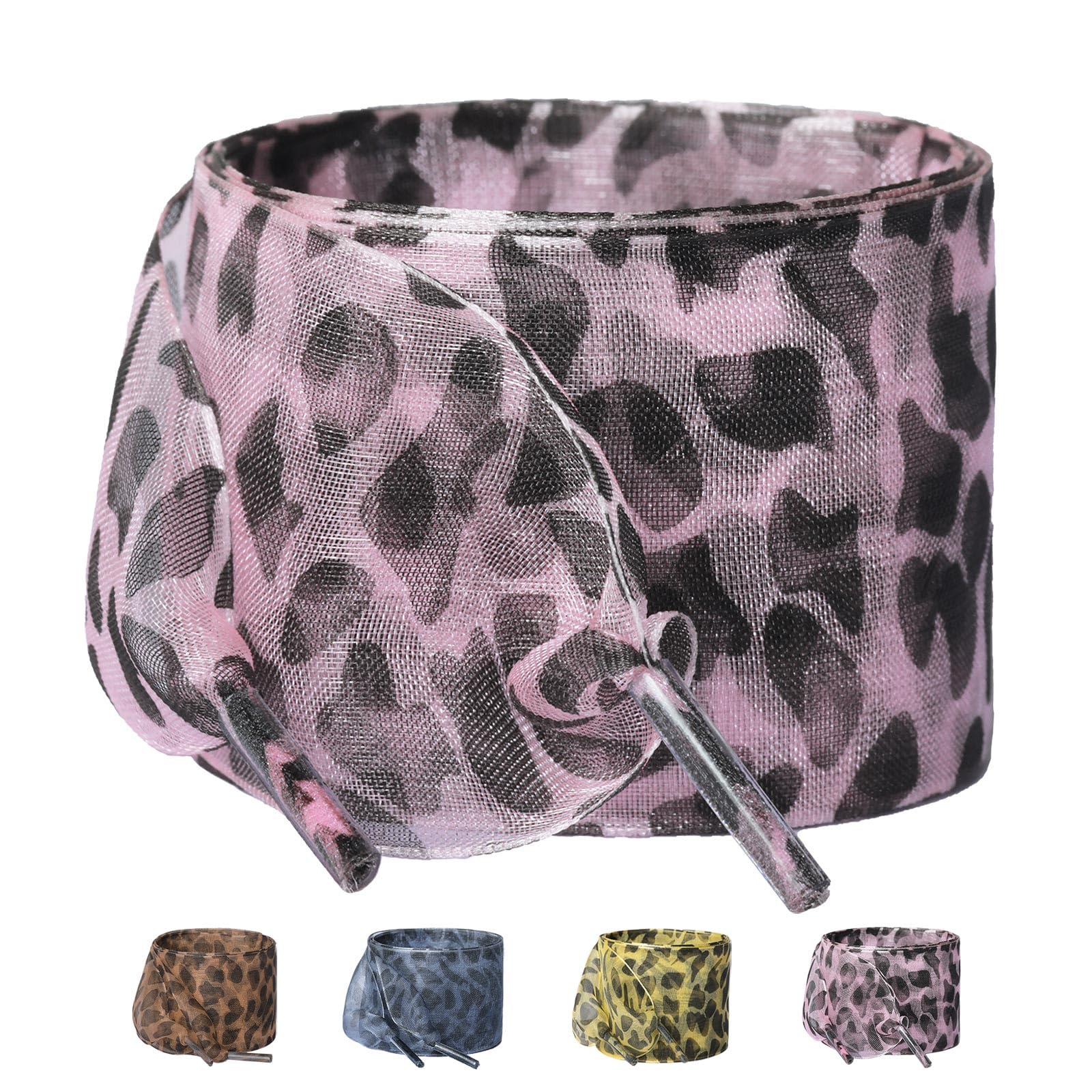 Olukssck Fashion Leopard Print Shoelaces 4CM Wide Ribbon Shoe Laces for Women Sneakers