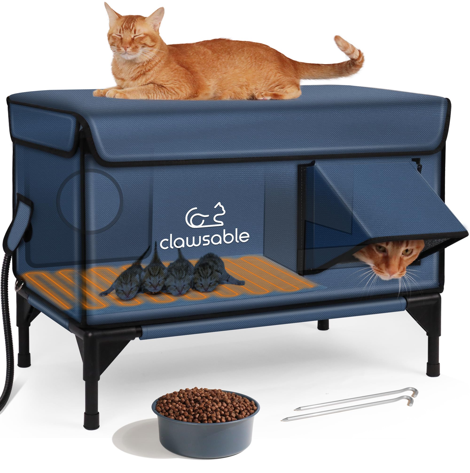 Large Heated Cat House for Outside Foam Board, Enhanced Insulation Heated Outdoor Cat House Escape Door, Weatherproof & Waterproof Awning