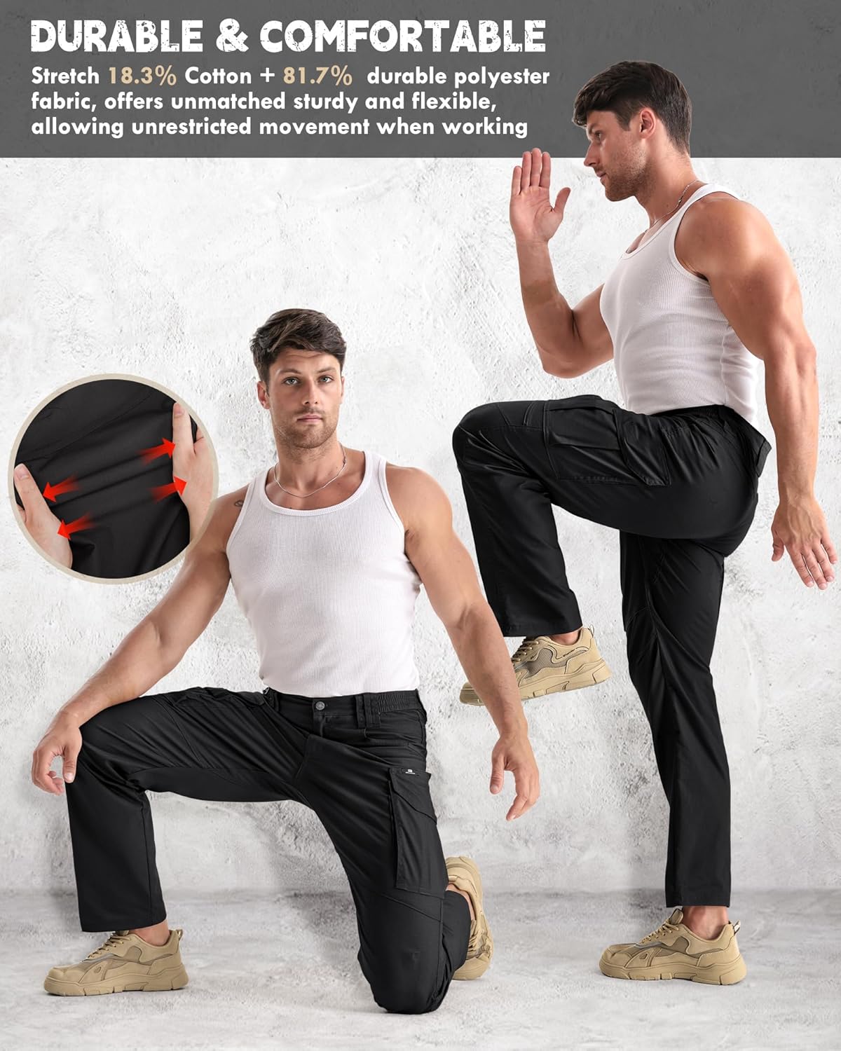 IGOLUMON Work Pants for Men Cargo Tactical Pants with 9 Pockets, Ripstop Lightweight Stretch Outdoor Hiking Pants - Image 6