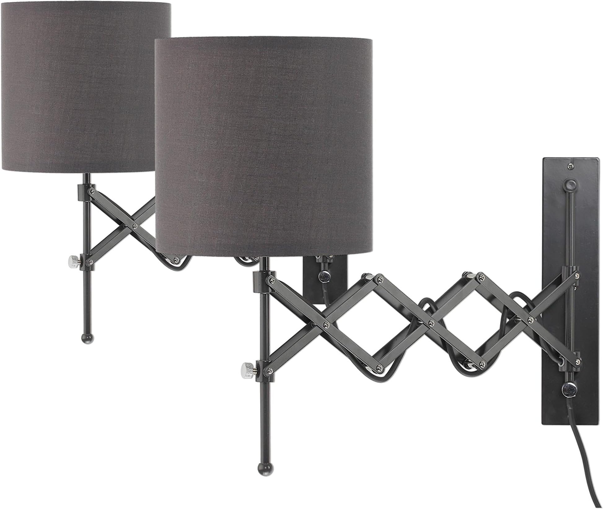 Wall Light Plug in Sconce Modern Bed Room Lamp Dark Grey Set of 2