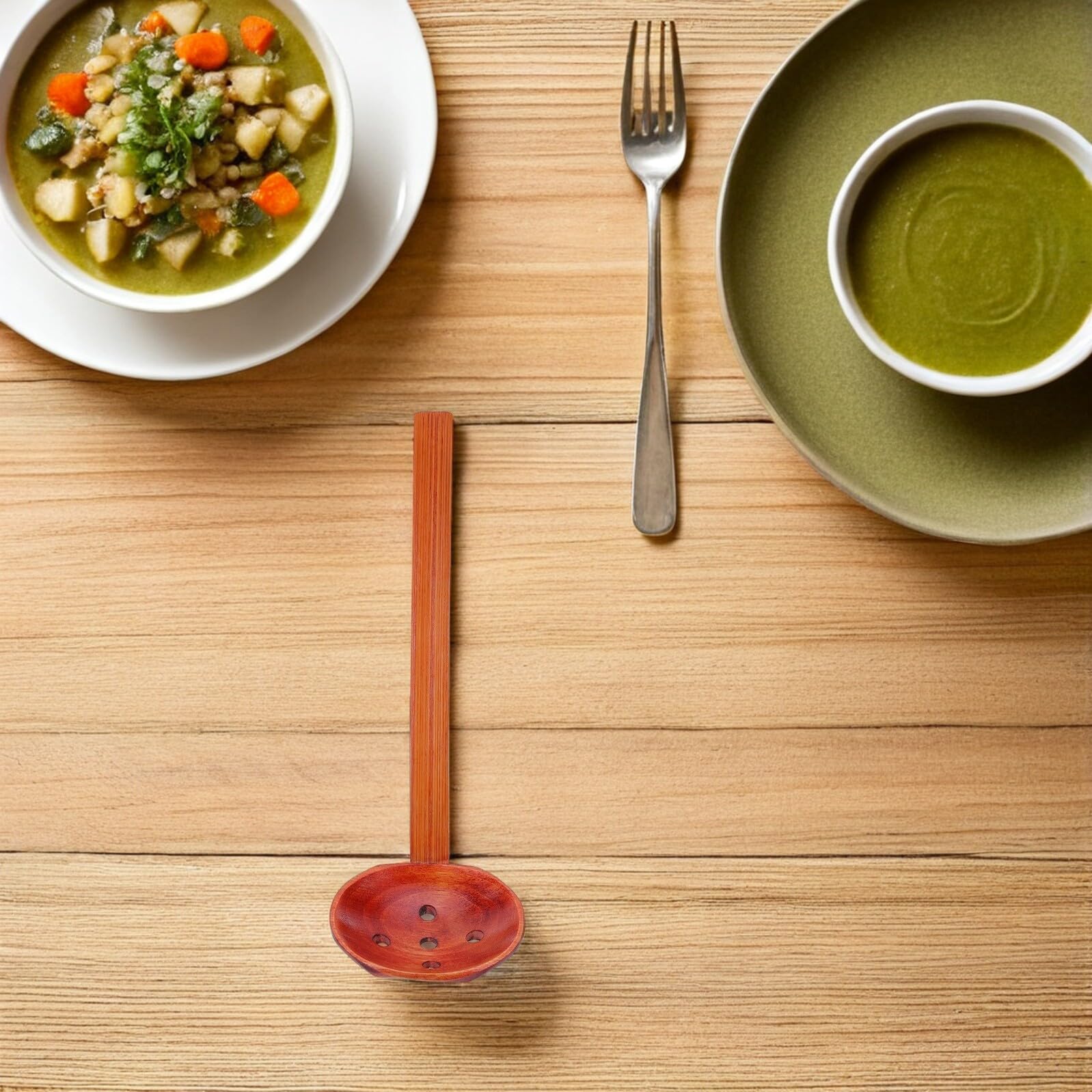 iplusmile Cuillère à Égoutter en Bois de Nanmu à Fentes, Louche Cuisine Multifonction Résistante la Chaleur Manche en Bois, pour Buffet, Ramen et Service à Table, Ustensile la Cuisine