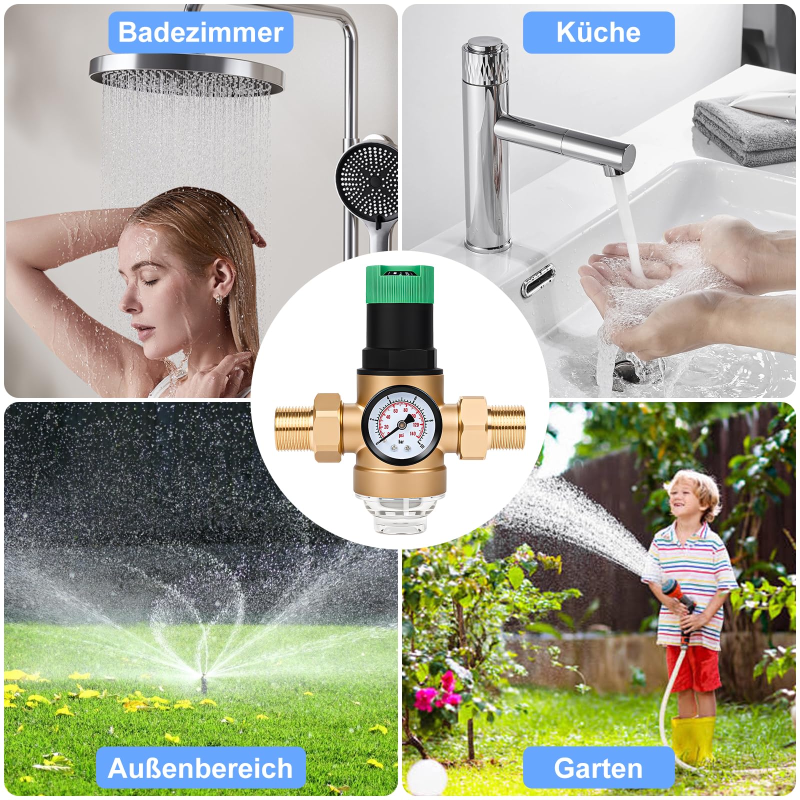 Diealles Shine Druckminderer Wasser 3/4 zoll, Druckregler Wasser mit Manometer und Siebfilter, Druckminderventil Druckregler Messing für Häuser Gebäude Fabriken