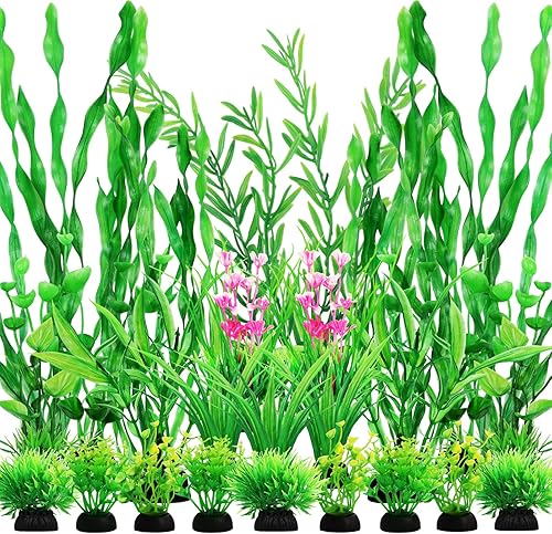 QUOZUO Plantas de acuario decorativas para peceras verdes, 25 piezas de decoración de peceras, accesorios de pecera, plantas artificiales de