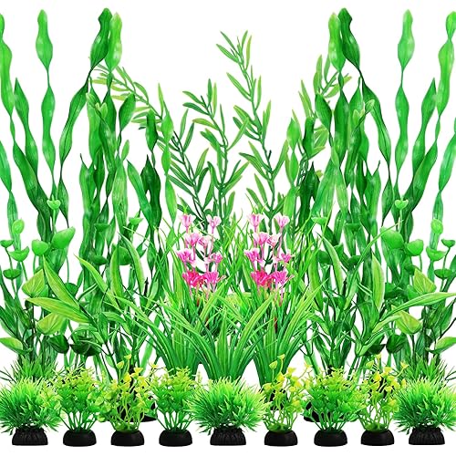QUOZUO Green Fish Tank Decor Aquarium Plants, 25pcs Fish Tank Decorations Plants, Fish Tank Accessories, Aquarium Decor Artificial Plants, Small to Large
