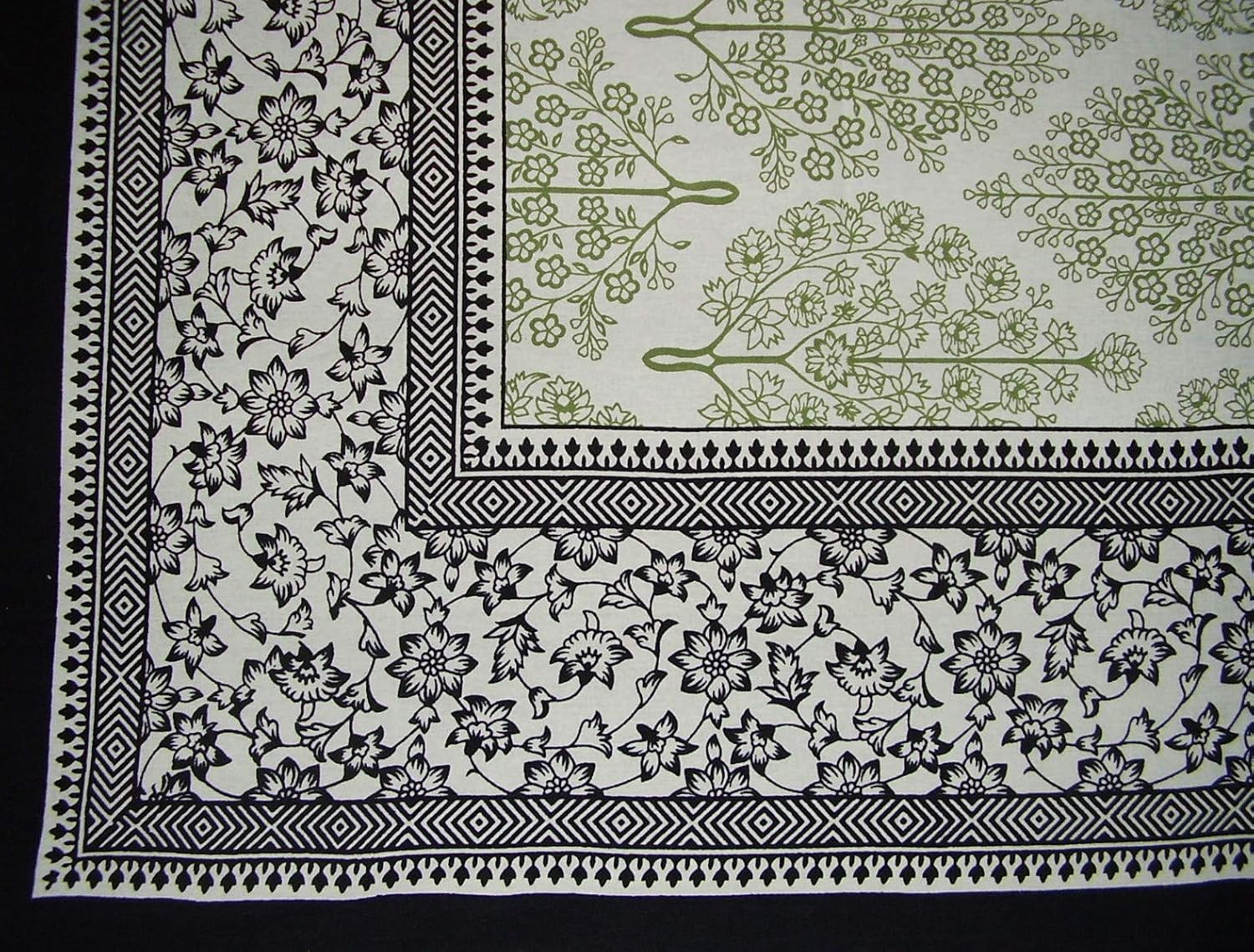 India Arts French Floral Square Cotton Tablecloth 70" x 70" Olive & Black