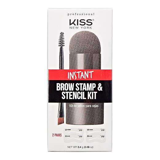 KISS NEW YORK Professional Instant Brow Stamp and Stencil Kit Powder Stamp Eyebrow Shaping Kit (Dark Brown), 0.08 Ounce (Pack of 1), 1
