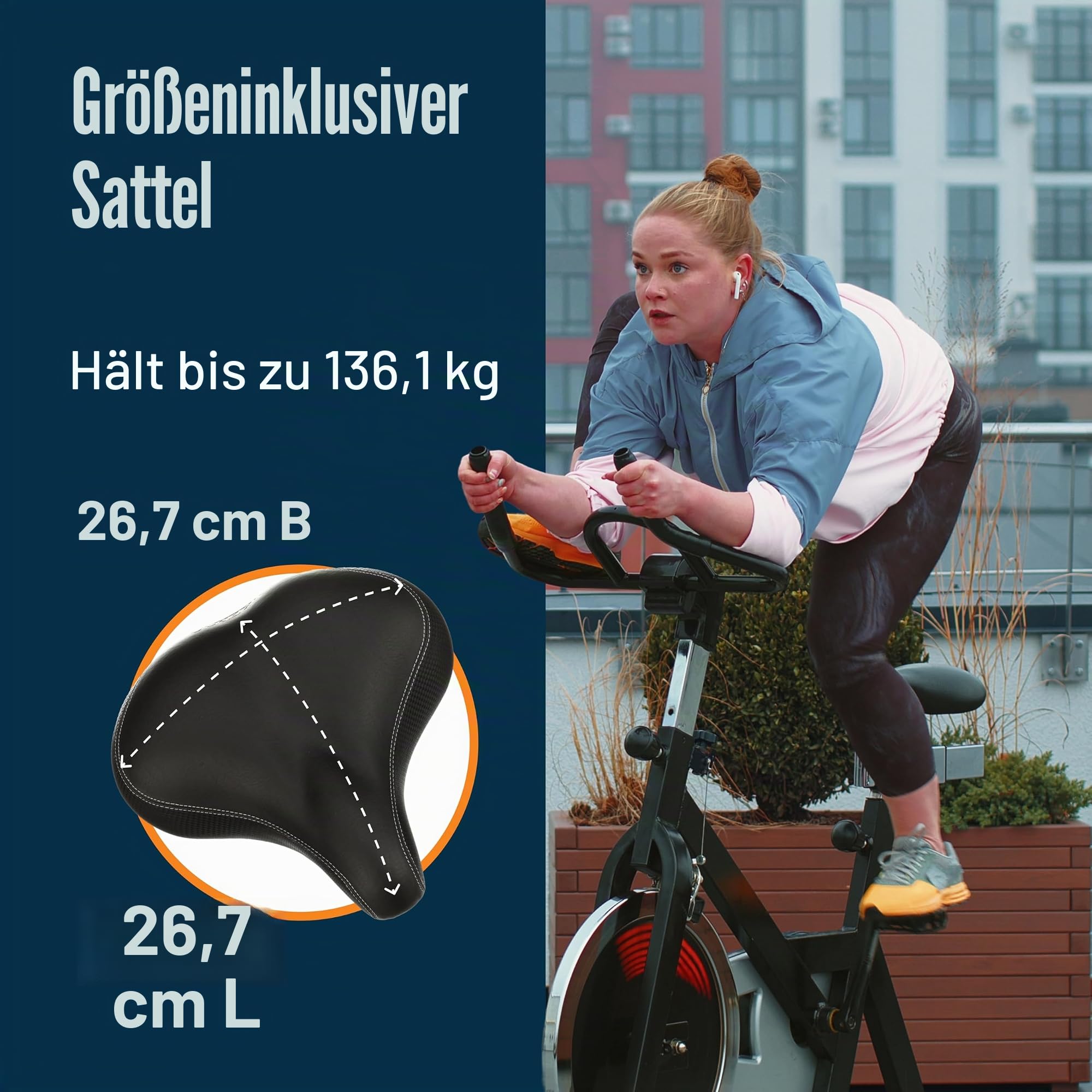 Bikeroo Fahrradsattel für Herren & Damen - Bequem, Ergonomisch, Extra Weich - Fahrrad Sattel aus Memory Schaum - 26 cm Lang x 26 cm Breit