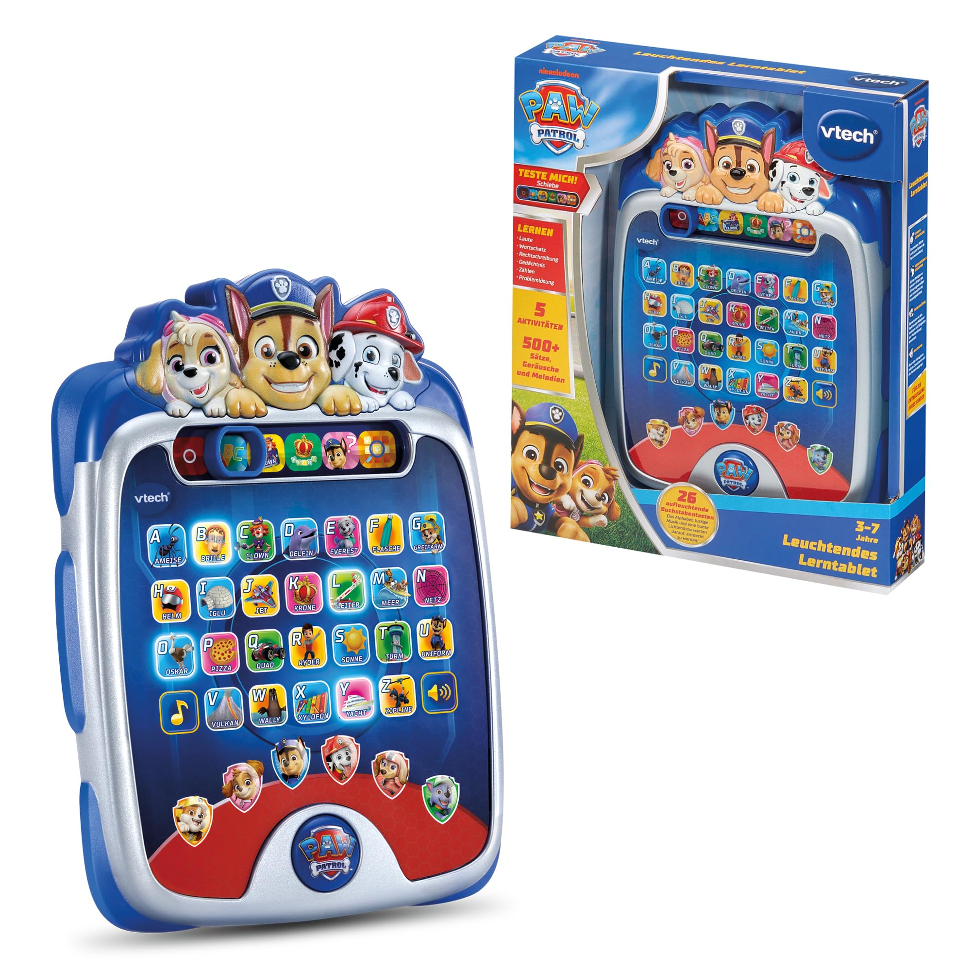 Vtech PAW Patrol Luminous Learning Tablet - Interactive Tablet with Keyboard, Sounds and Light - Includes Games and Learning Functions on Letters, Numbers and Memory - For Children Aged 3-7 Years