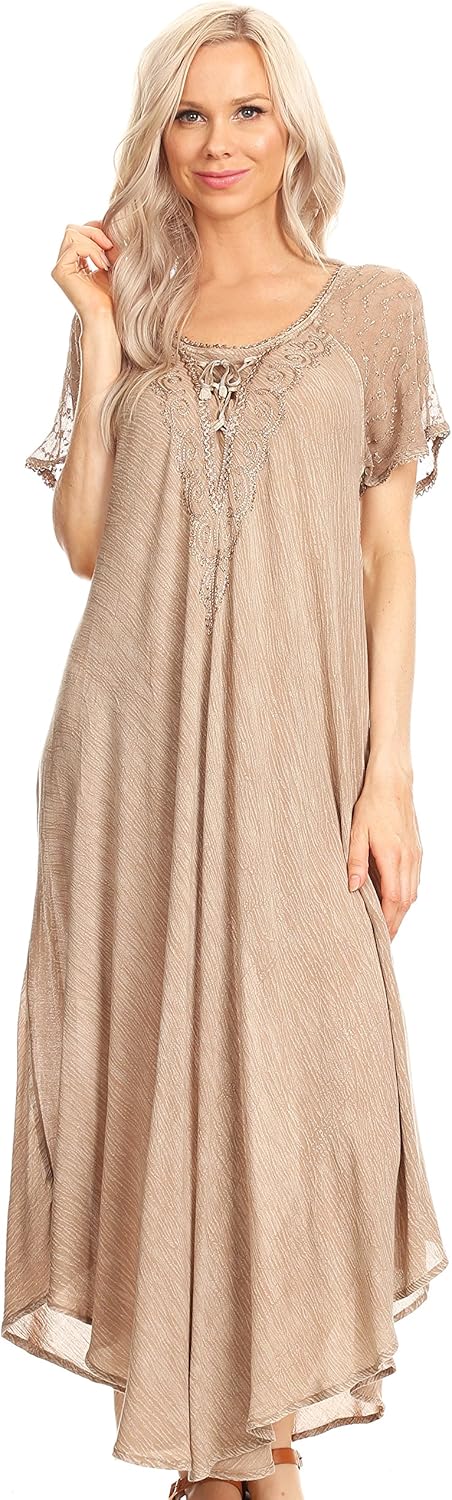 Sakkas Helena Embroidered Nightgown/Women Sleepwear with Eyelet Sleeves - Image 5