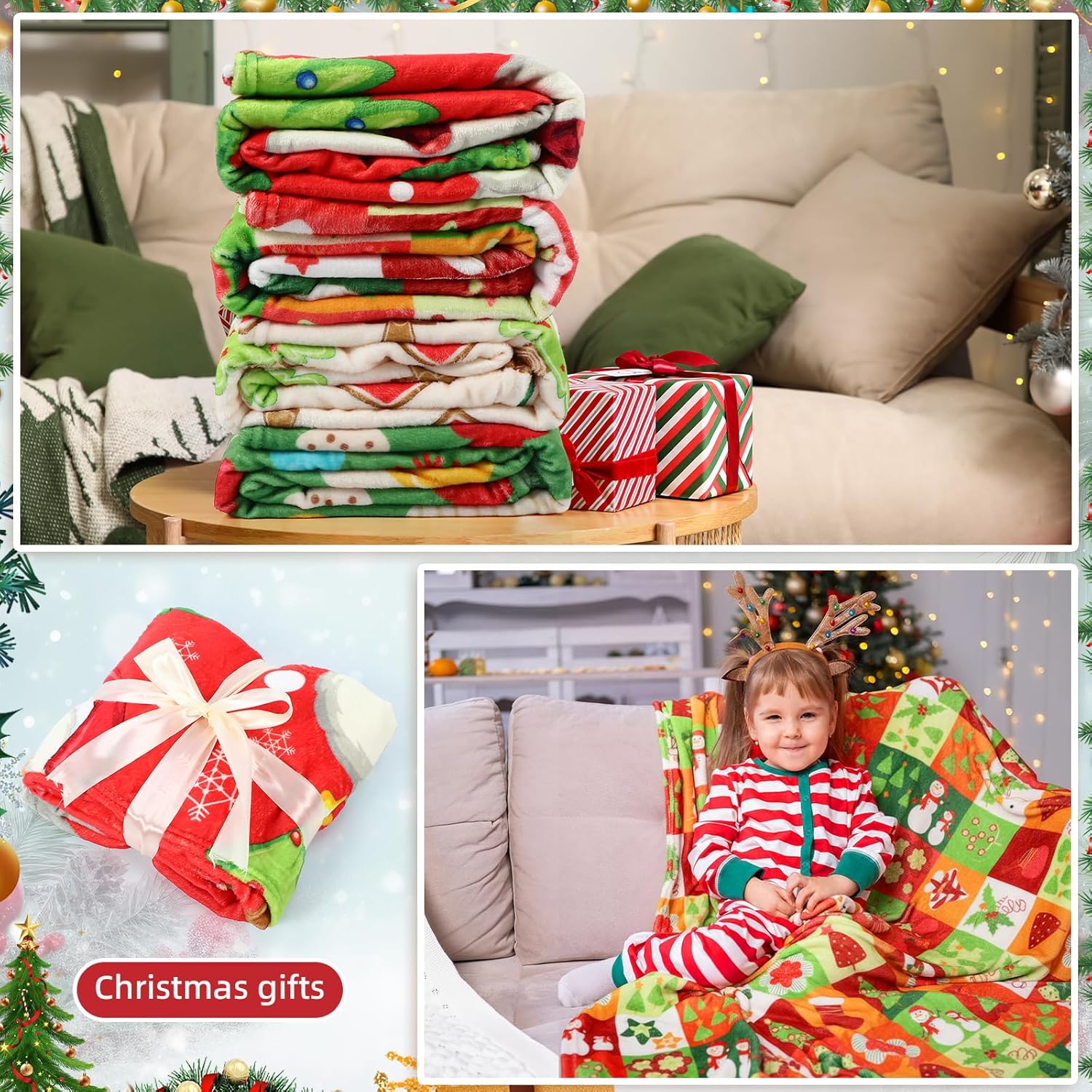 Buryeah 4 Pack Christmas Throw Blankets Bulk Snowmen, Hearts, Santa, Snowflakes, Xmas Tree Soft Cozy Christmas Plush Flannel Blanket for Sofa, Bed, Couch, Home Decor Xmas Supplies, 40 x 50 Inches - Image 4