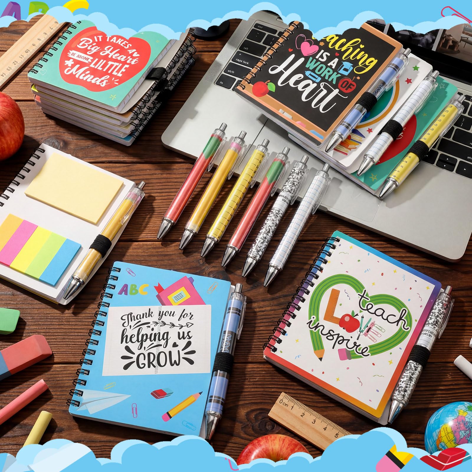 Gersoniel Set da 24 pezzi/12 regali di apprezzamento per insegnanti, regalo di ringraziamento per insegnanti, quaderno a spirale con note adesive e penna a sfera, ottimo regalo per insegnanti, scuola