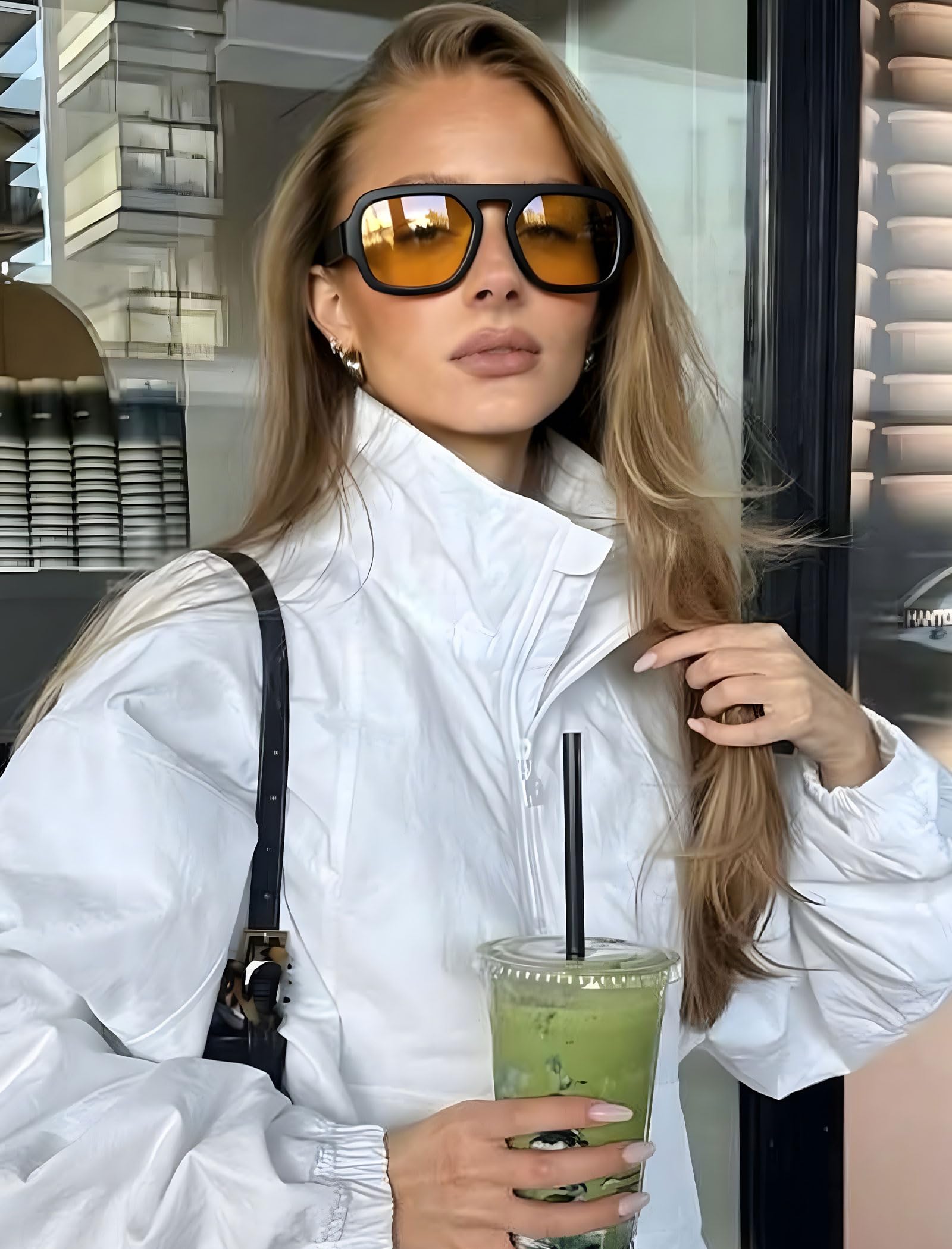 Quadratische Piloten-Sonnenbrille im Retro-Stil für Damen und Herren, 70er-Jahre-Stil, trendig, flache Oberseite, UV-Schutz