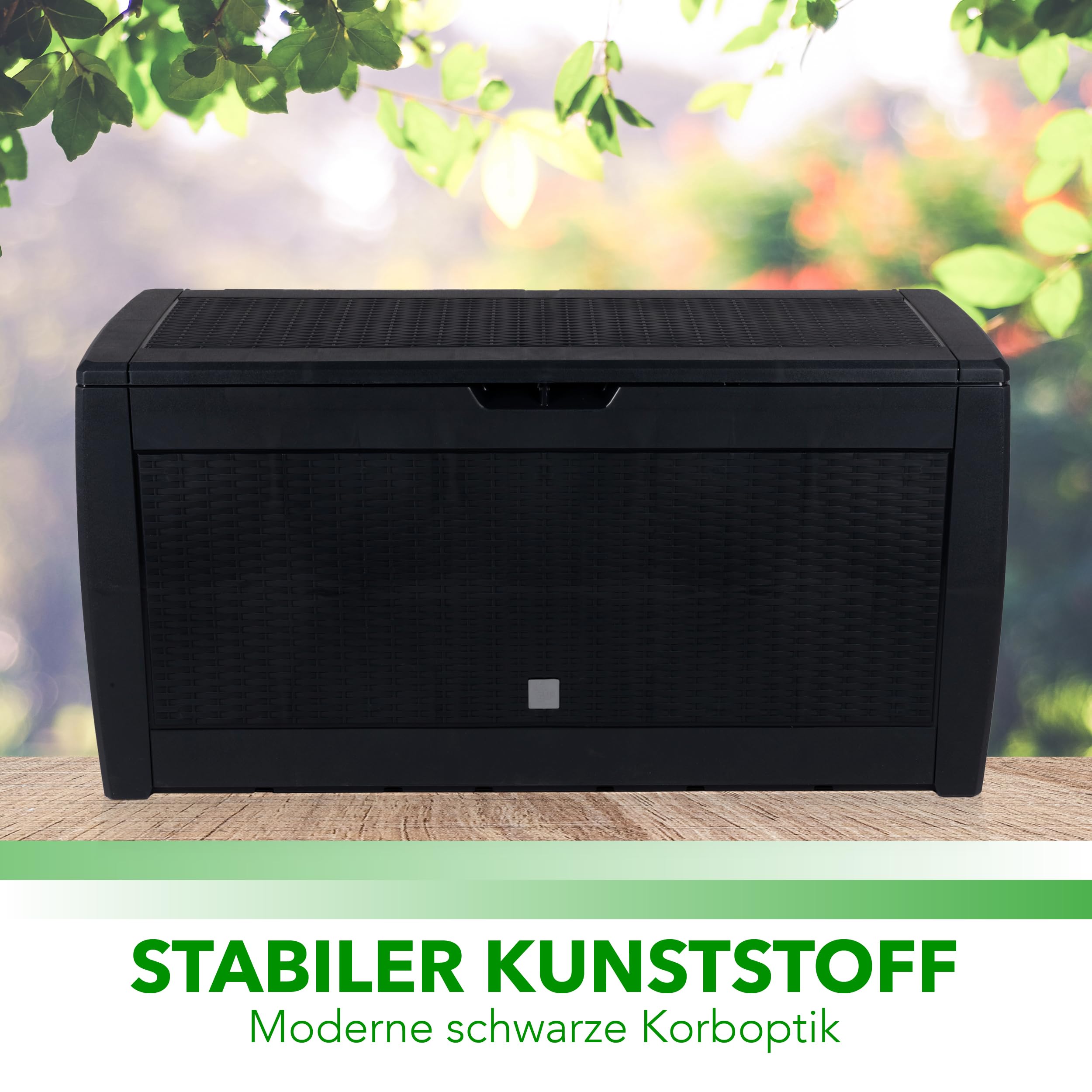 Lifetime Garden Aufbewahrungsbox mit Deckel, Gartenbox mit Rollen, Kunststoff Gartenschrank 310L, Auflagenbox Wasserdicht 119x48x60cm, Wasserdichte Gartenkissenbox, Schwarz