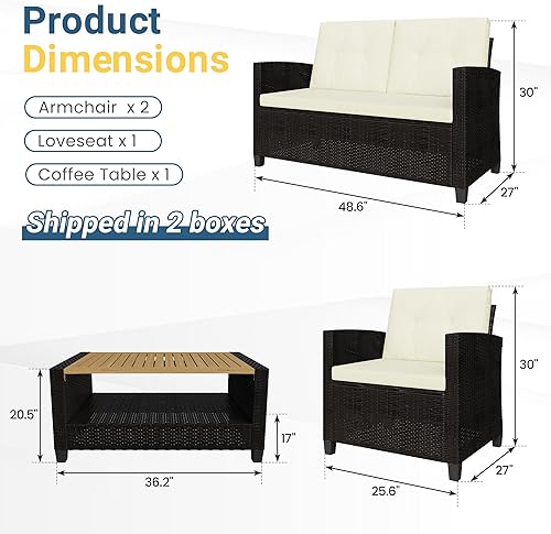 Miniatura 2 de Wisteria Lane Juego de muebles de patio de 4 piezas, juego de muebles de mimbre para conversación de patio al aire libre, sofá de patio al aire