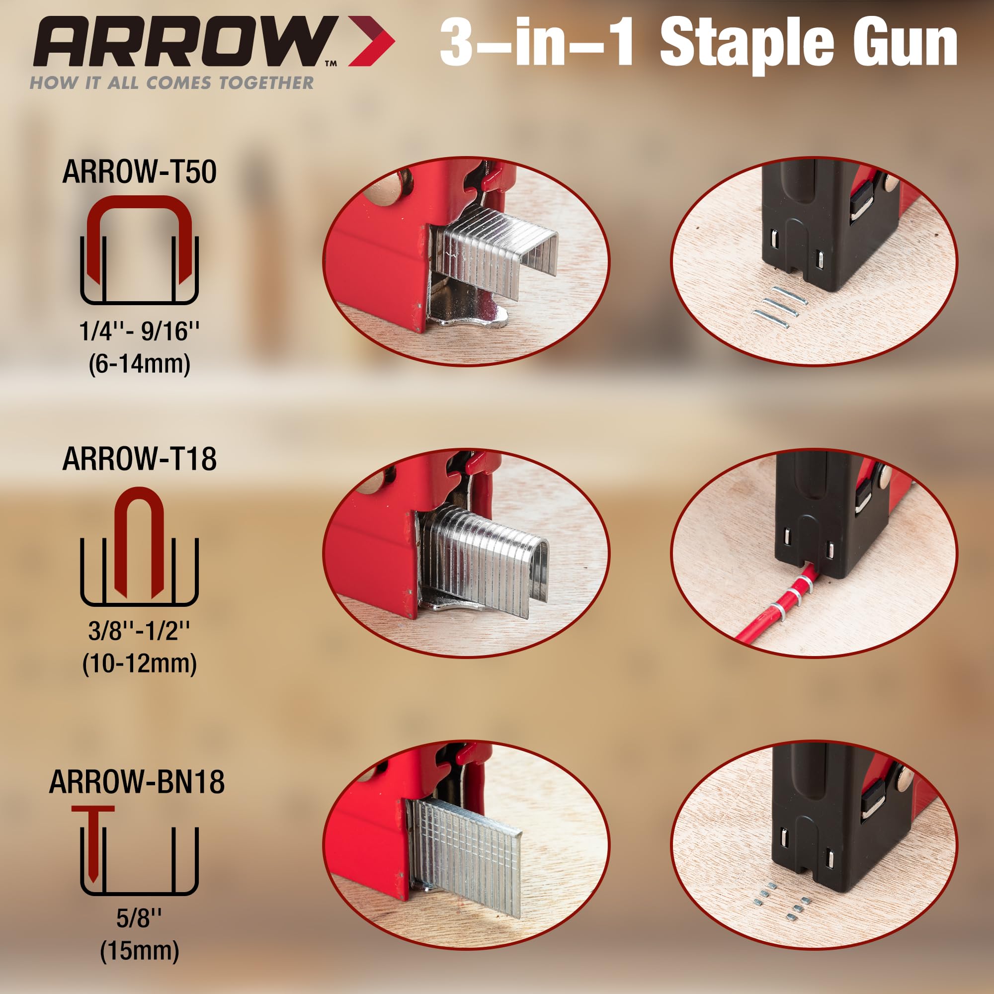 Arrow 3-in-1 Staple Gun - 3000 Staples Included -6 Arrow 3-in-1 Staple Gun - 3000 Staples Included -6