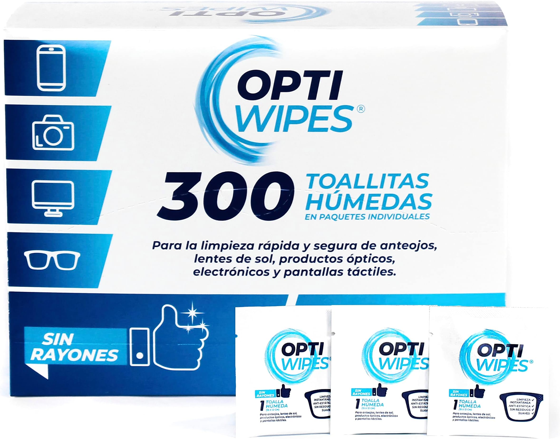 OPTI WIPES | 300 Toallitas húmedas Individuales para Lentes y Pantallas ...